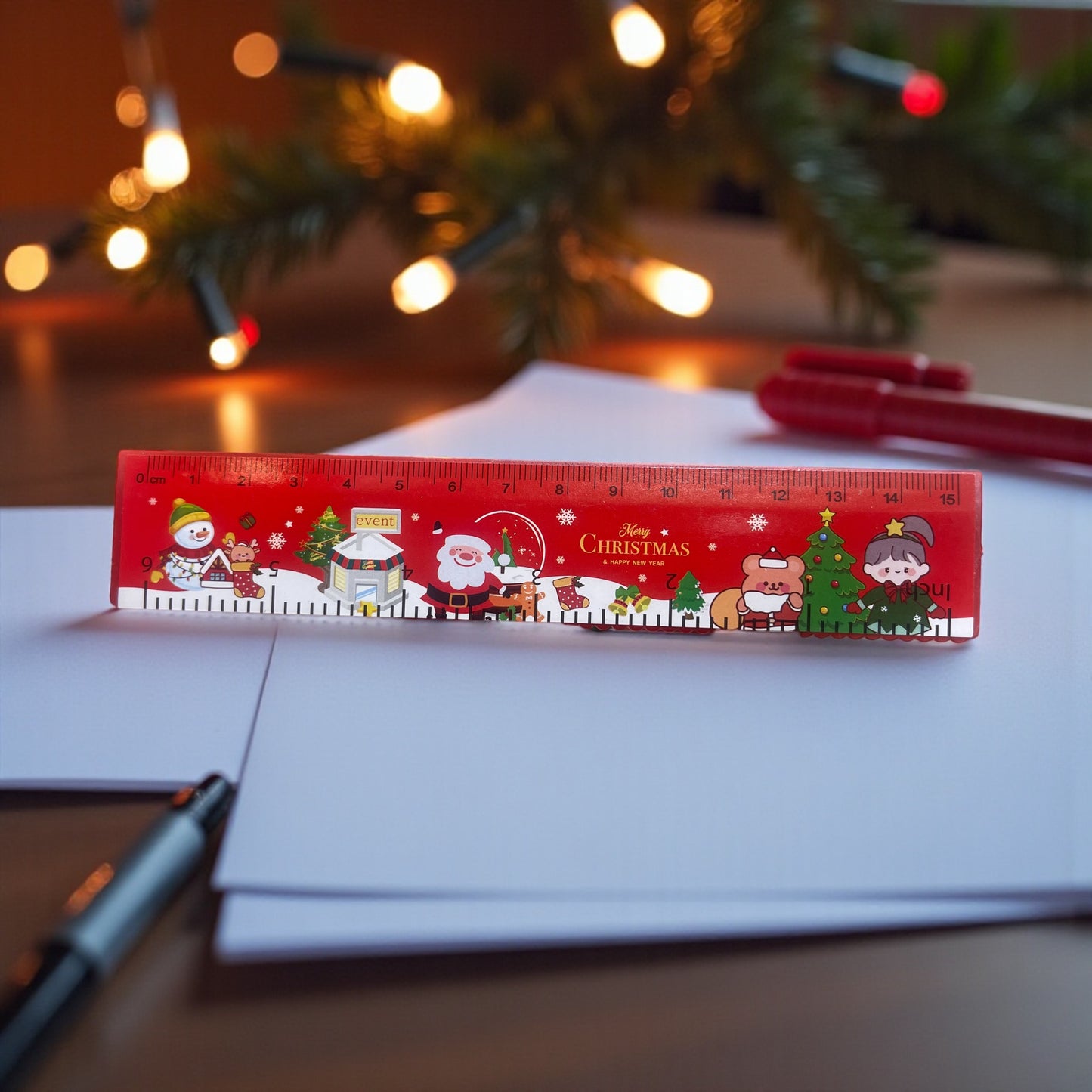 5Pcs Christmas Red Plastic Ruler Set - 15Cm