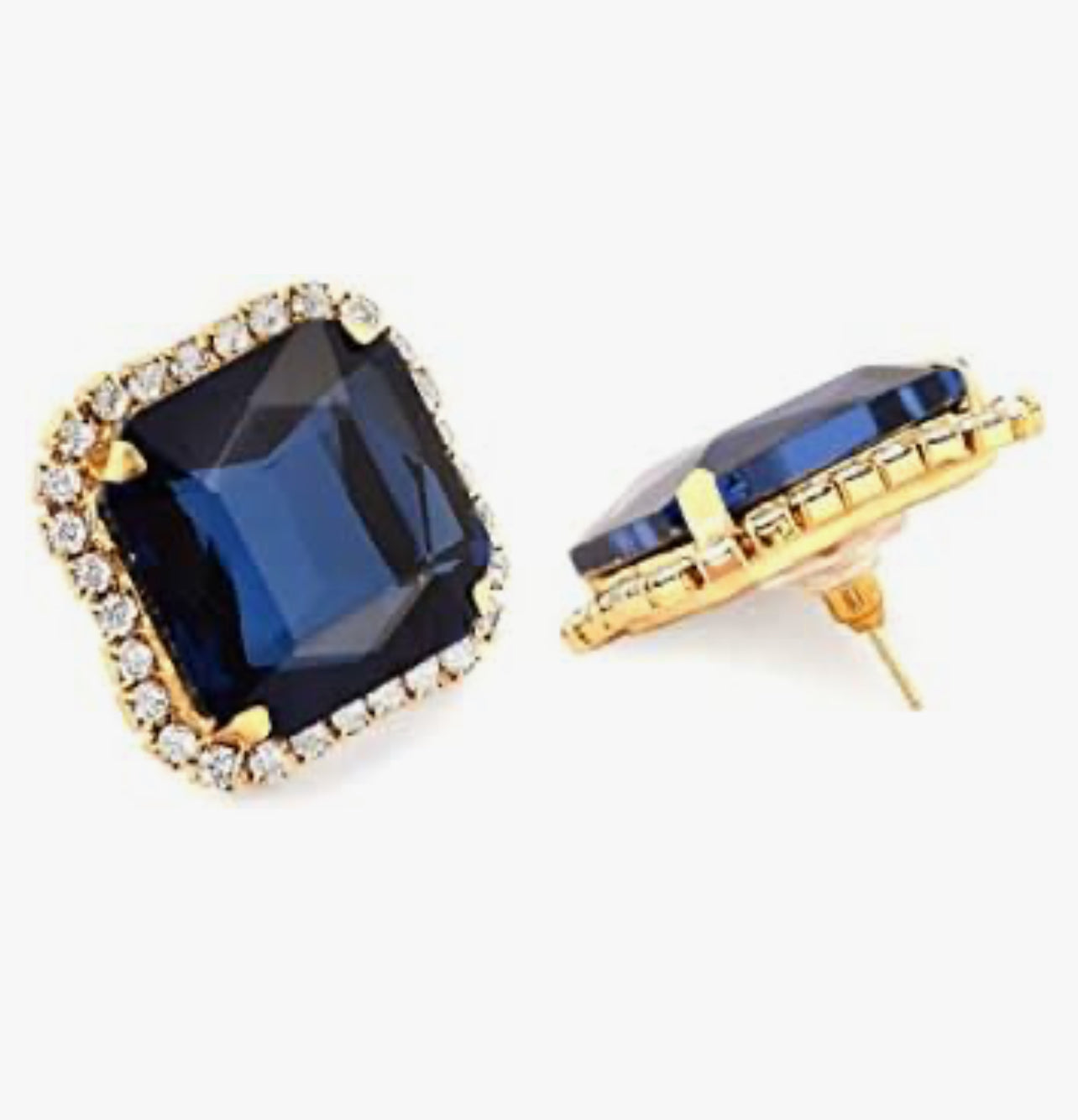 The Ethnicity big stone studded rectangular stud earrings for women/girls fancy zirconia (Blue)