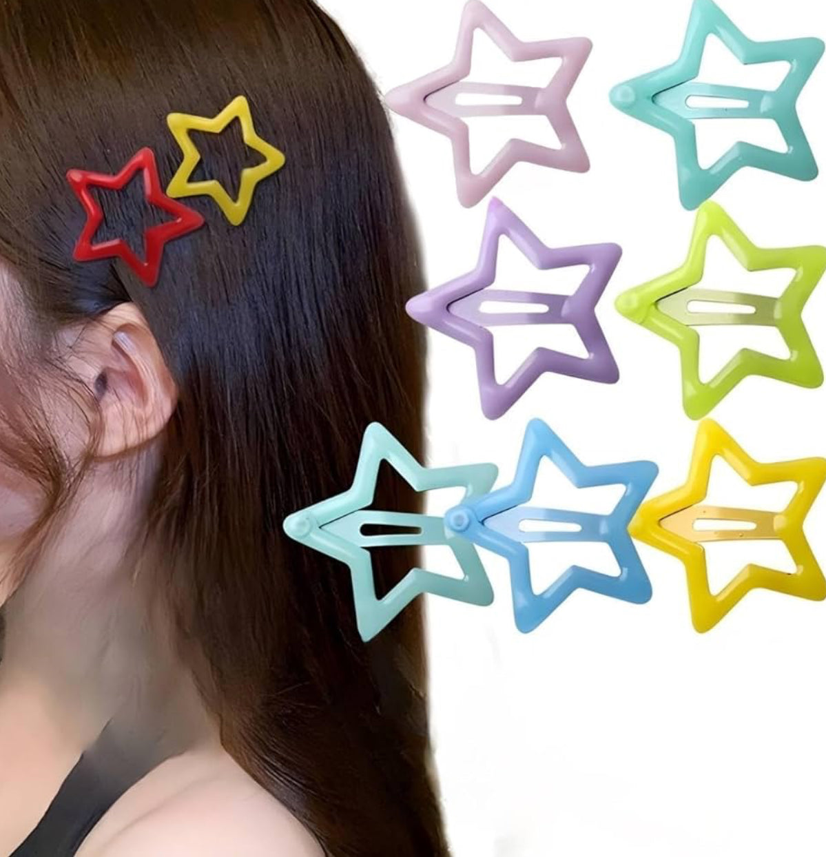 6Pcs Cute Hollow Star Hair Clips Vibrant Colorful Snap Design Perfect for Styling and Makeup Ideal ' Gift Holiday Gift