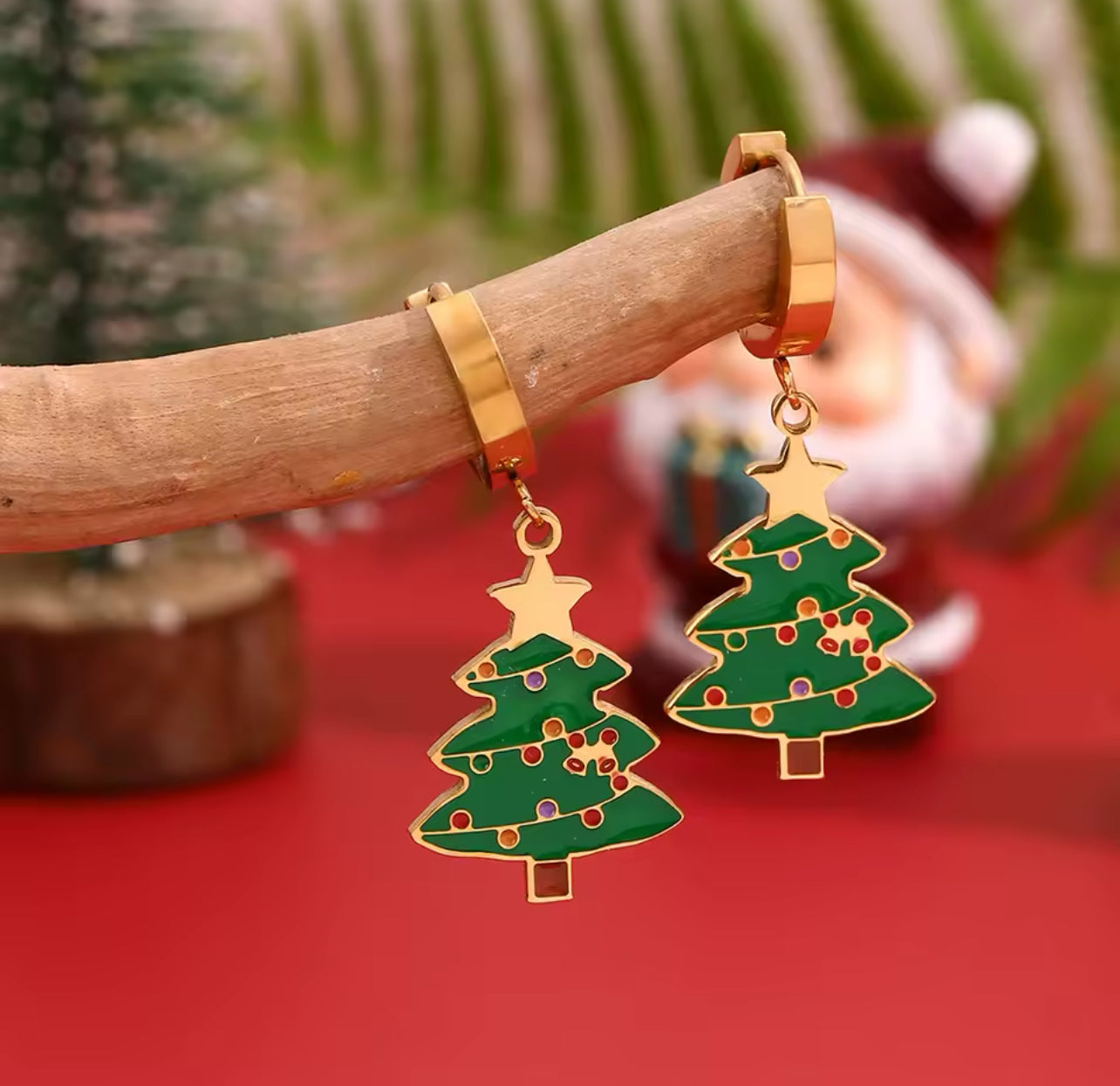 Christmas Tree P.endant Earring Cute Charm 316L Stainless Steel 18K Gold Plated Women Festival Plant Charm Waterproof