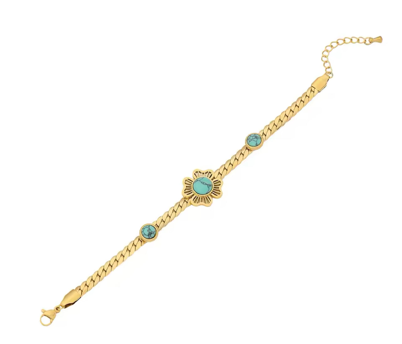 Pedina Stainless steel Turquoise Flower Necklace set (Necklace + Bracelet + earrings) For Women Fashion New Gift Neck Chain Waterproof Jewelry