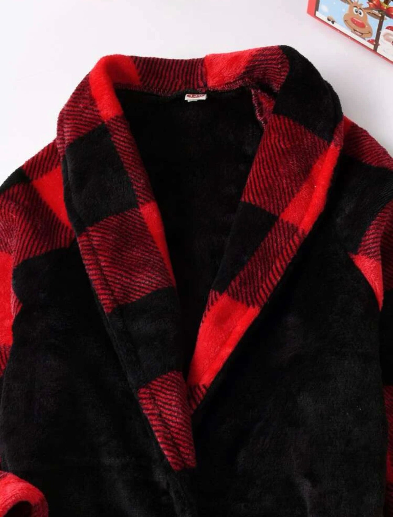 SHEIN Boys Buffalo Plaid Shawl Collar Belted Flannel Sleep Robe - 5 Years