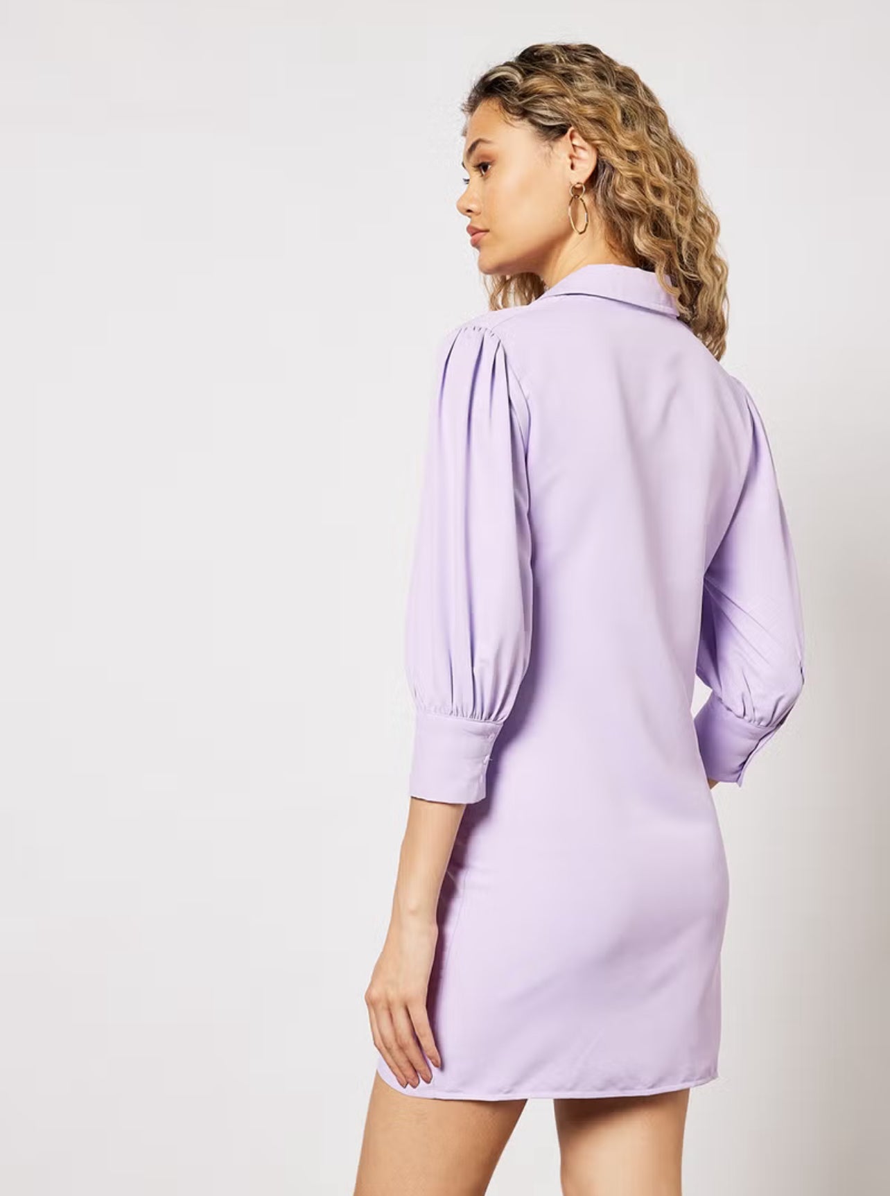 Shirt Neck Front Button Ruffled evening Dress lavender - Medium