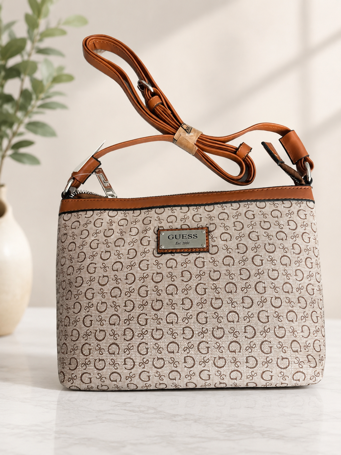 Inspired Monogram Crossbody Bag – Beige & Tan