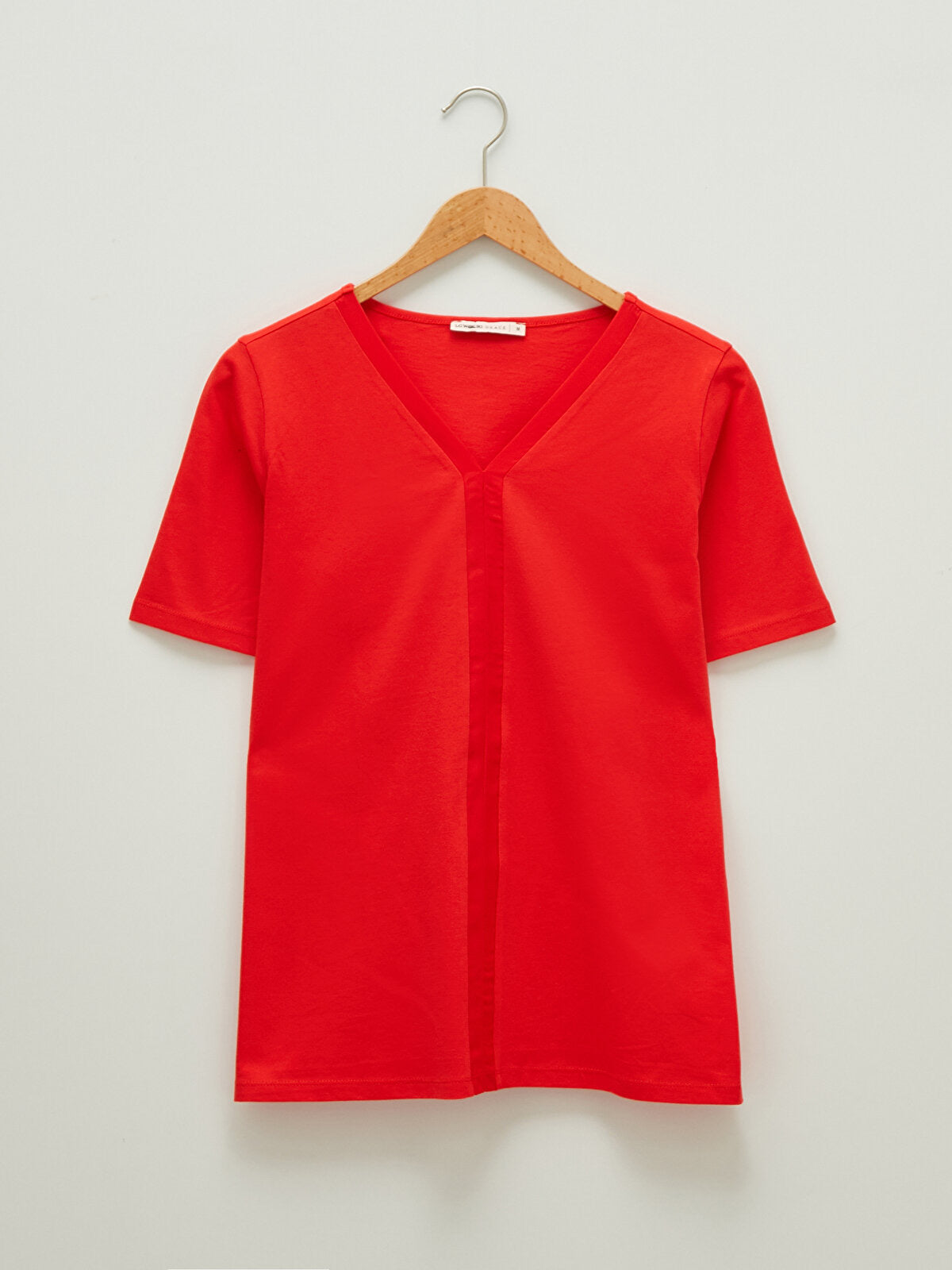 LCW V-Neck Straight Short Sleeve Blouse- Large