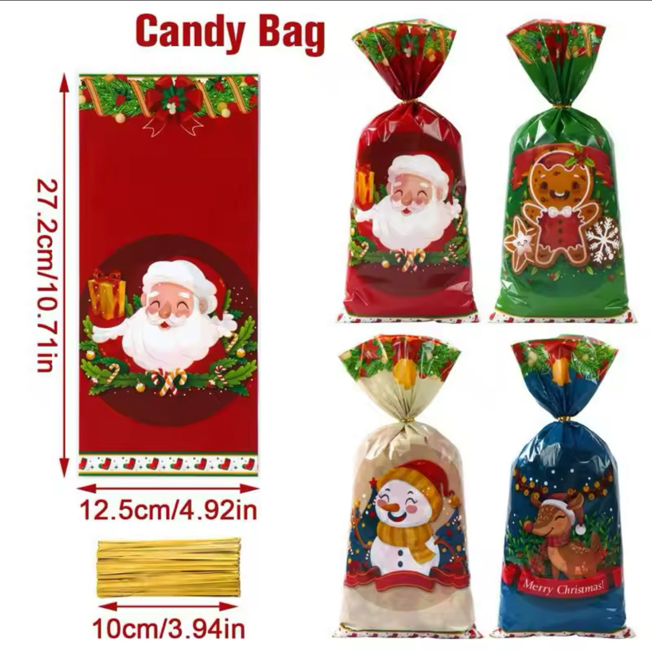 50pcs Christmas Candy Bags Christmas Decorations Santa Gift Bag Navidad Xmas Gift Bags Cristmas Cookies Packing Bag