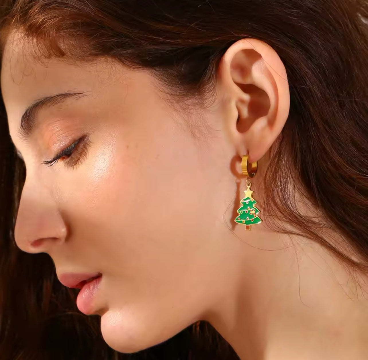 Christmas Tree P.endant Earring Cute Charm 316L Stainless Steel 18K Gold Plated Women Festival Plant Charm Waterproof