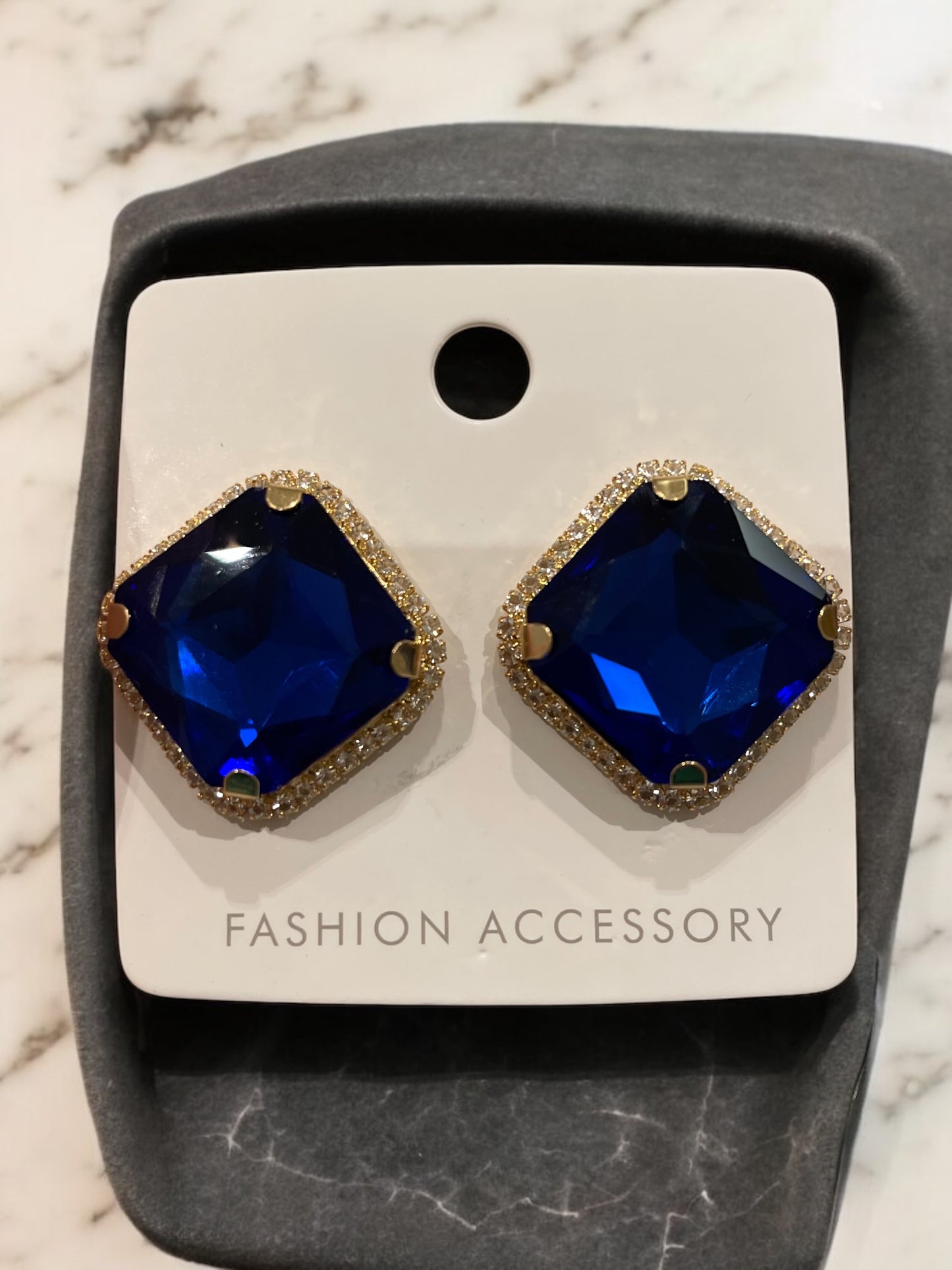 The Ethnicity big stone studded rectangular stud earrings for women/girls fancy zirconia (Blue)