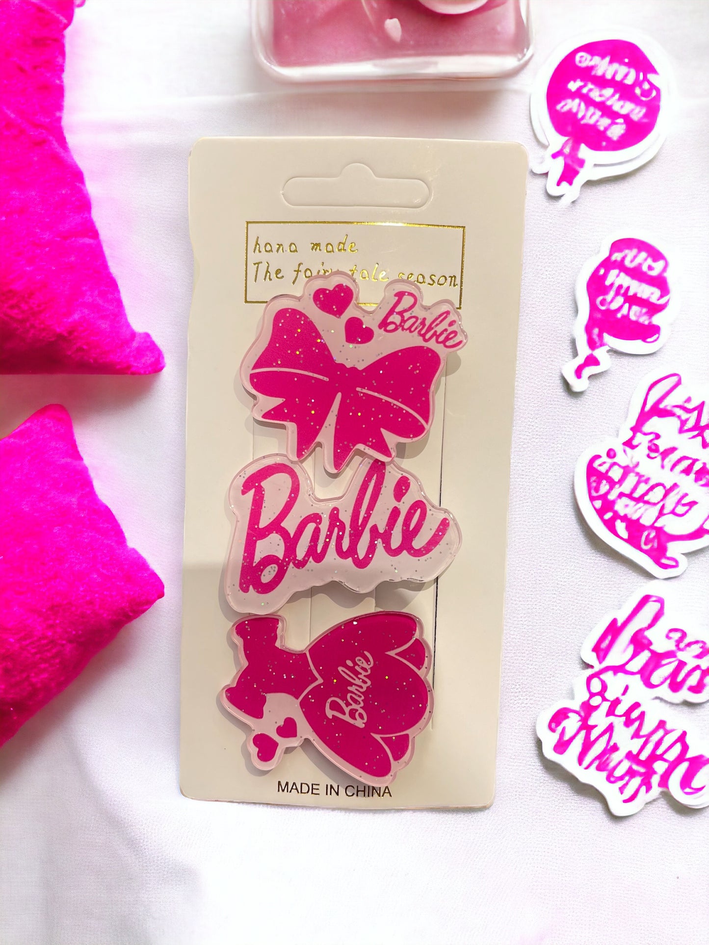 3PCs Set New Miniso Barbiey2K Pink Kawaii Cartoon Letter Love Hair Clip Duckbill  Bangs Clip Hair Accessory Girl Birthday Gift