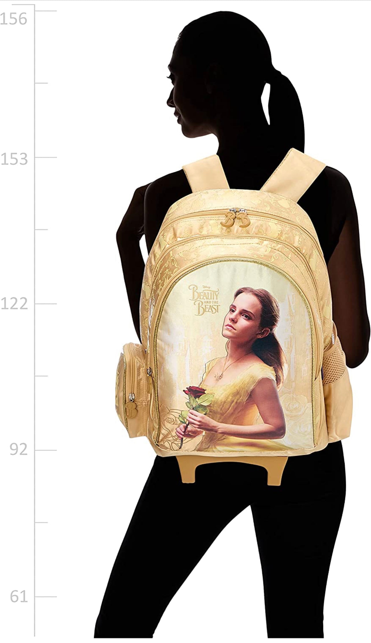 First Kid Beauty and the Beast Print Zip-up Trolley School Backpack for Girls - Yellow