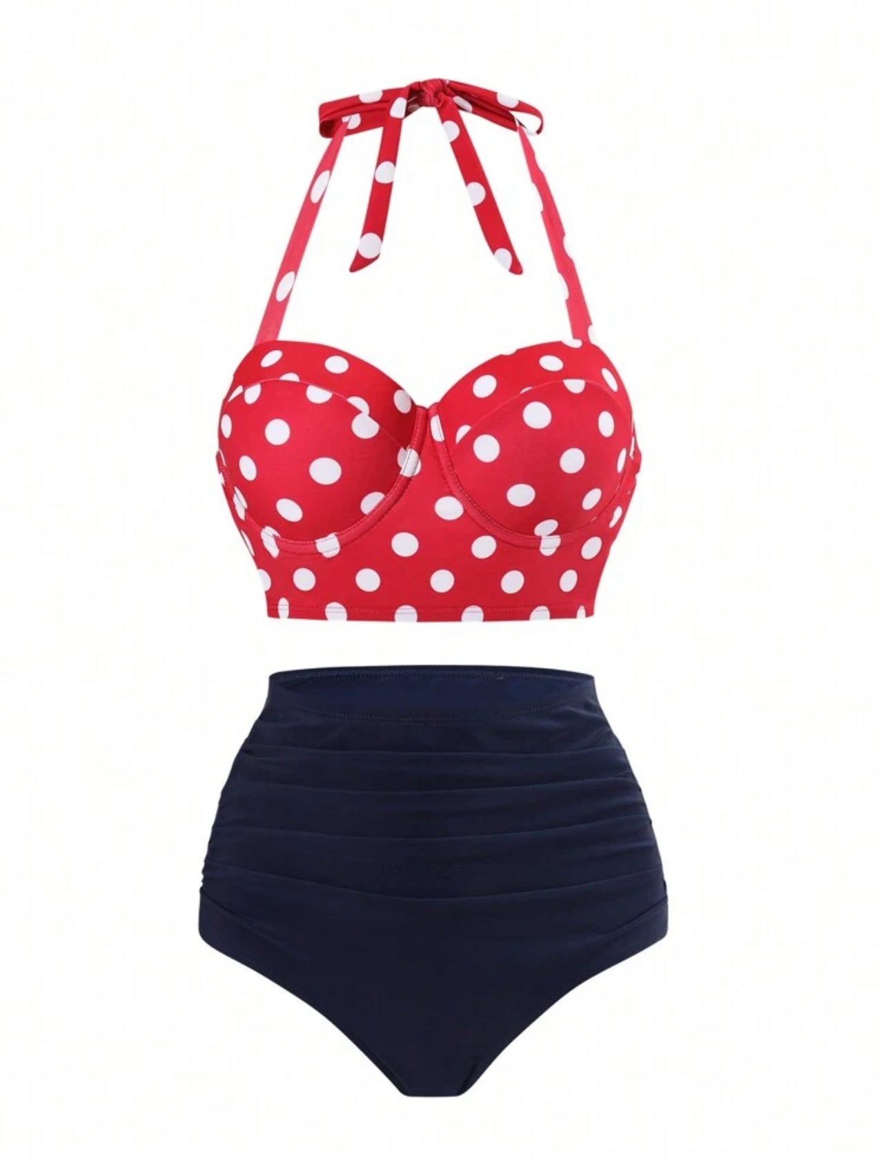 Swim Basics Women's Summer Polka Dot Print Underwire High Waist Bikini Set, Vacation Swimwear - S
