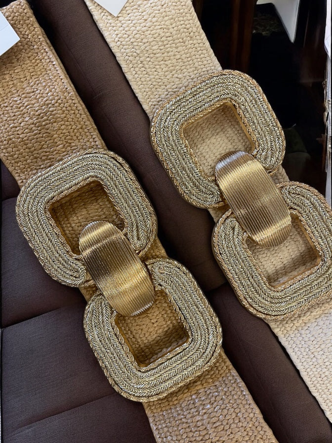 1pc Women Symmetrical Buckle Boho Woven Belt For Dress Decoration