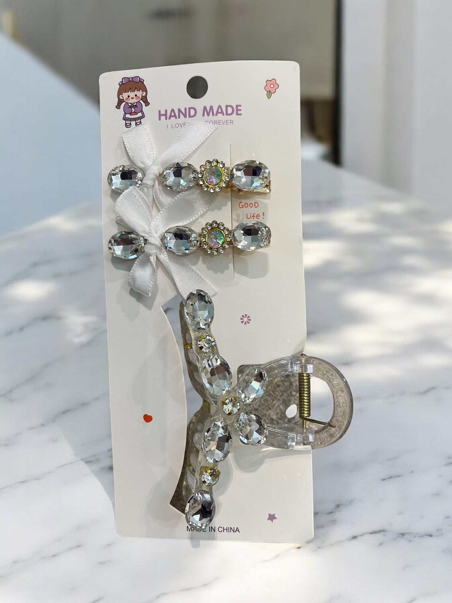 3Pcs Crystal Rhinestone Hair Clips Set