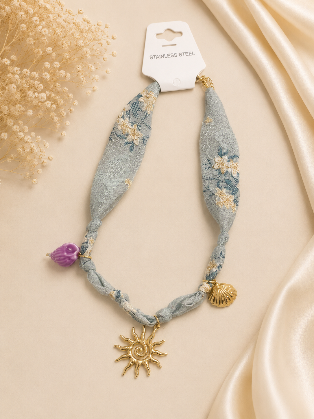 Coastal Sun Charm Fabric Necklace