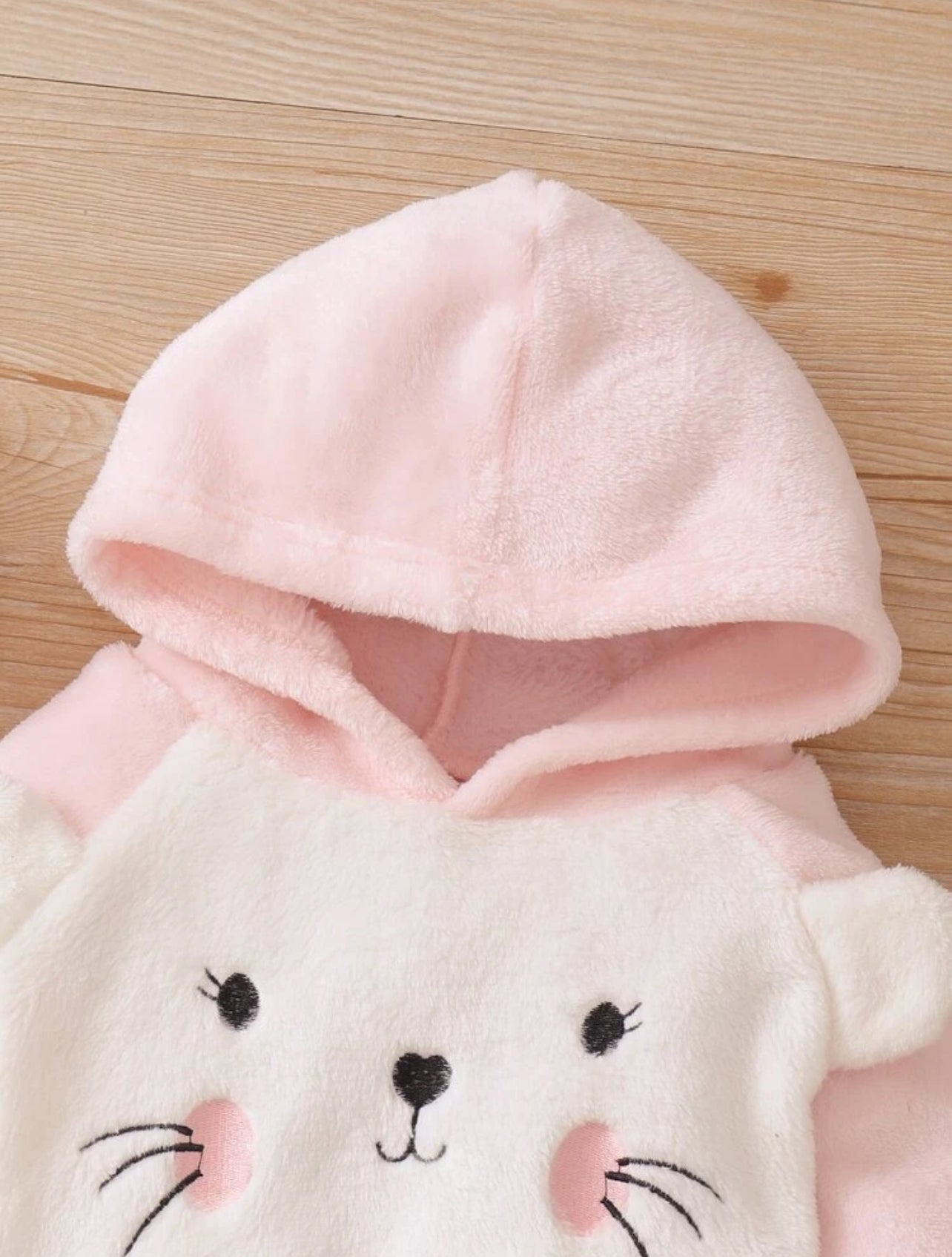 SHEIN Baby Cartoon Embroidered 3D Ear Teddy Hoodie & Carrot Pants - 12 Months