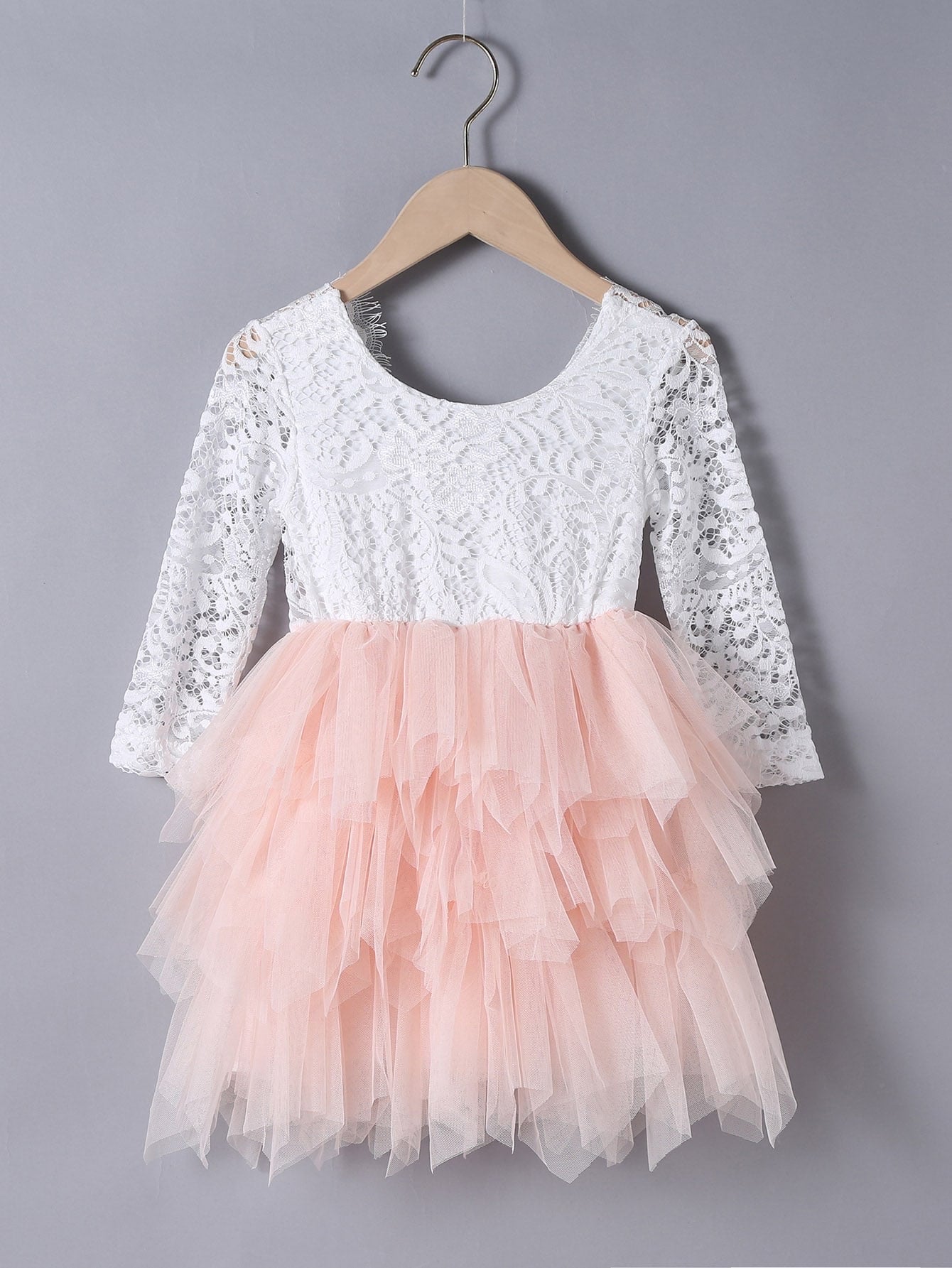 SHEIN Young Girl Contrast Color Round Neck Long Sleeve Mesh Summer Dress - 4Y