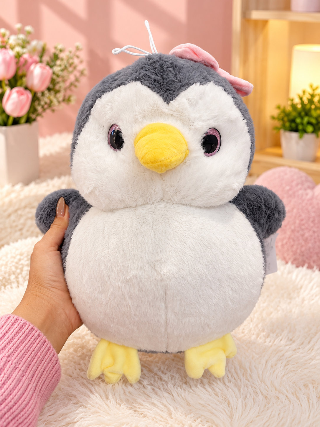 Cute Penguin Plush Toy with Pink Bow โ Soft Stuffed Animal