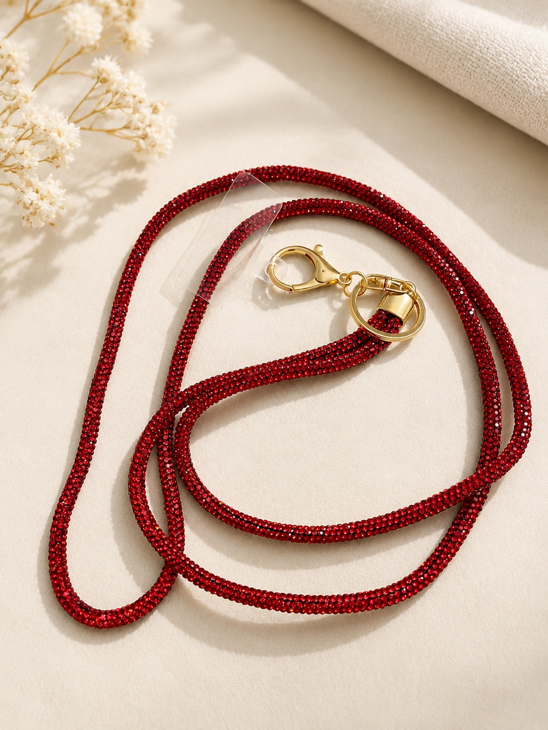 Luxury Crystal Phone Lanyard Necklace Strap – Trending Red Rhinestone Crossbody Imported Chain