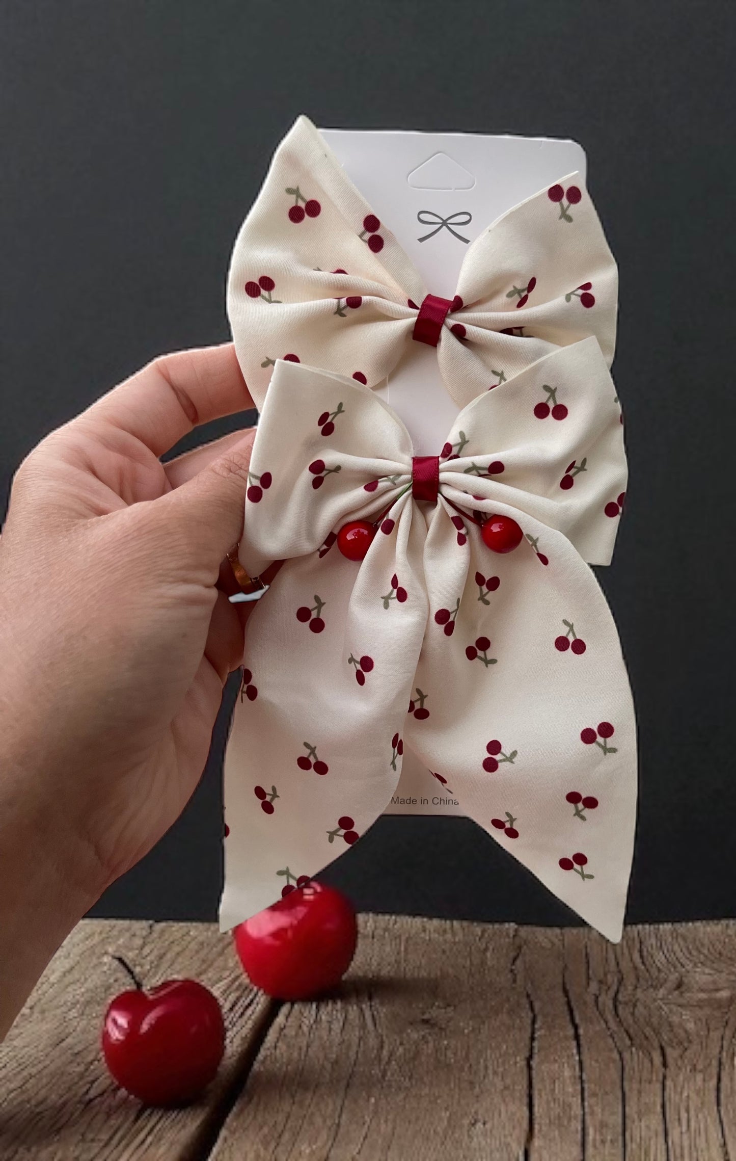 2Pcs Cherry Decorated Bows Hair Clips