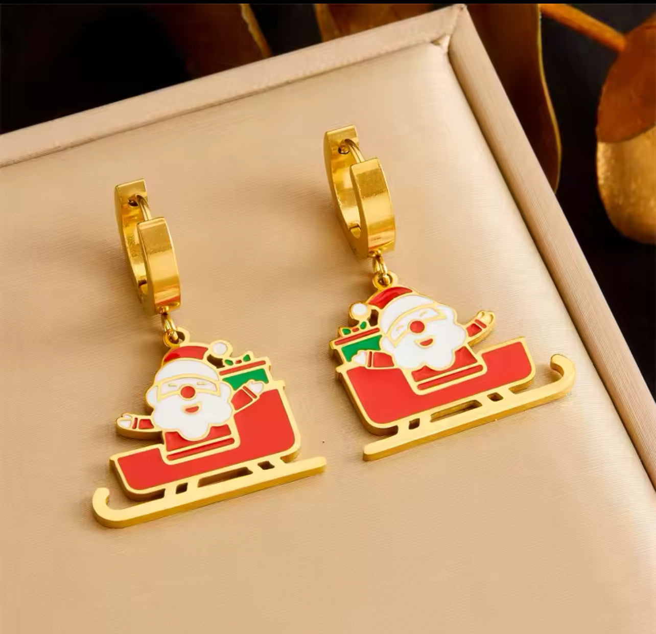 316L Stainless Steel Sled Gift For Santa Claus Earrings Womens Fashion New Christmas Day Ear Jewelry Lady Party Gift