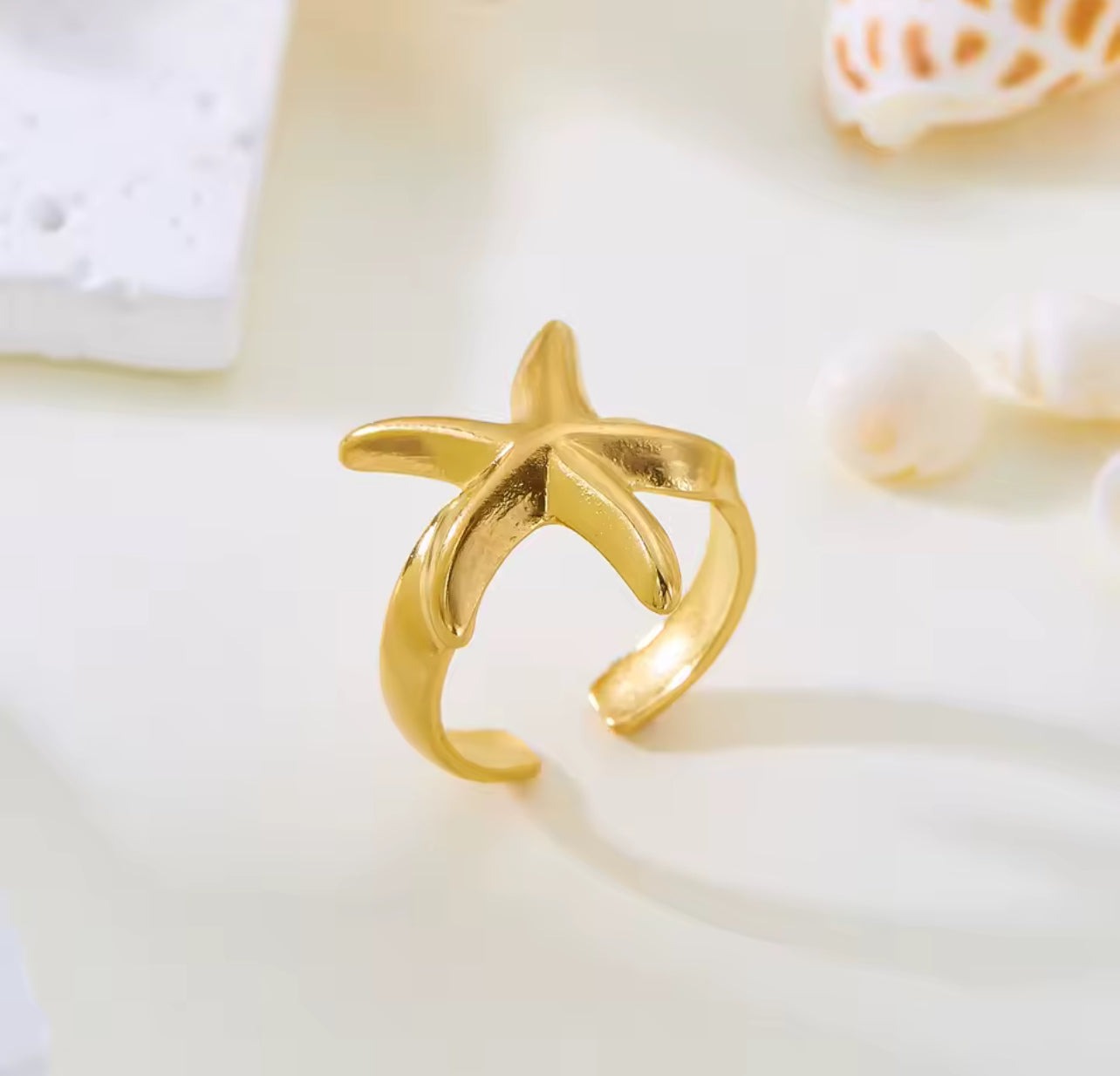 Trendy Gold Color Stainless Steel Ring for Women Bohemian Shell Starfish Conch Flower Butterfly Heart Ring Party Jewelry Gift