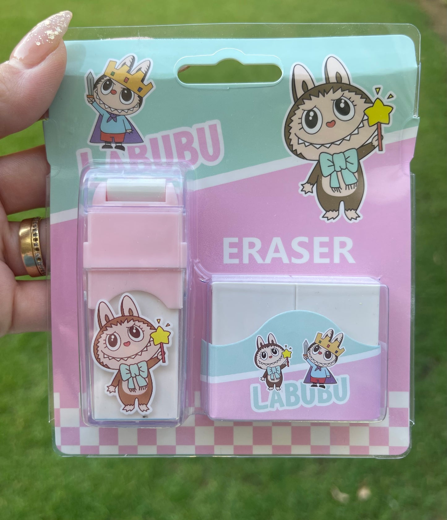 Labubu Cartoon Push-Pull Rolling Eraser Set New Detachable Eraser with Clean Chip-Free Cloth Roller Plastic Material