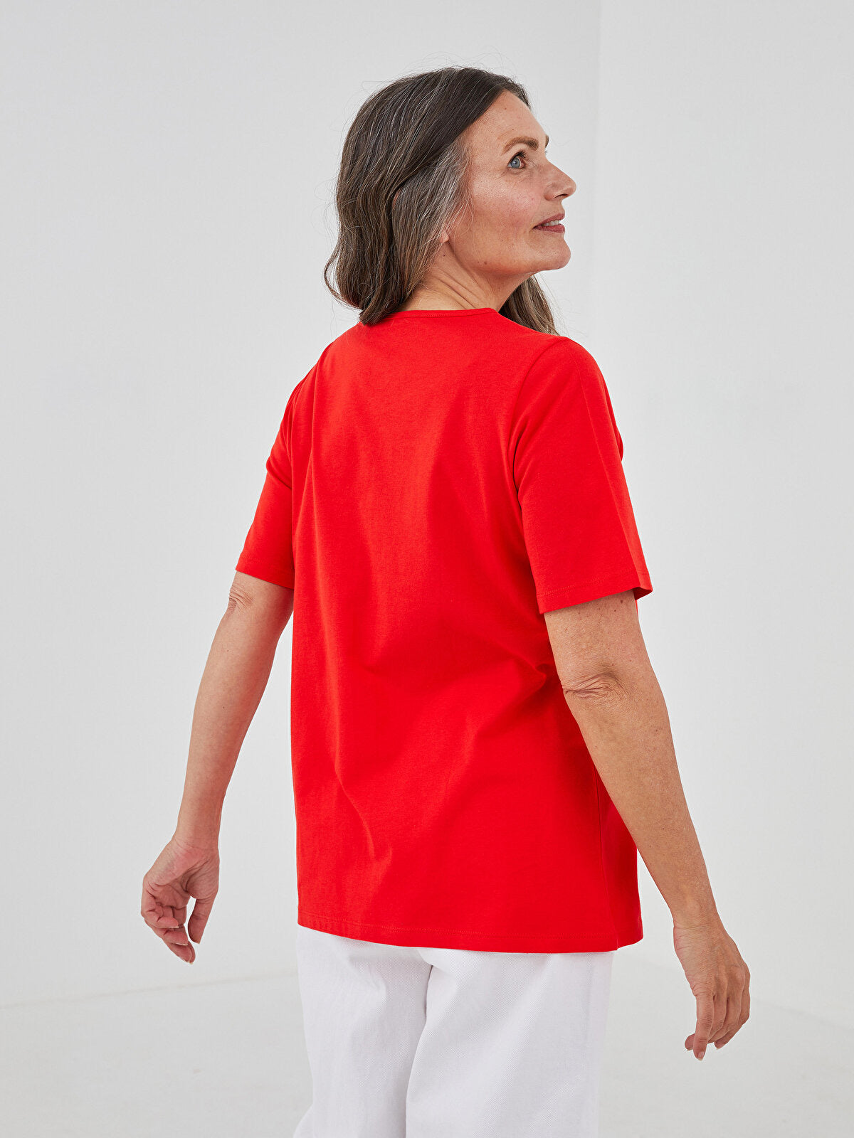 LCW V-Neck Straight Short Sleeve Blouse- Large