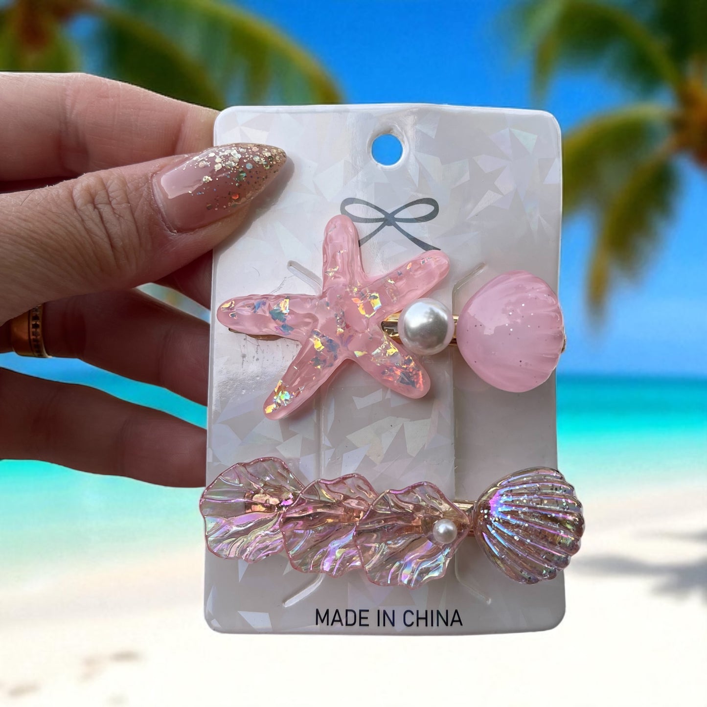 2pcs/Set New Ocean Series Shell Starfish Hair Clips Glitter Purple Hairpins Pearl Barrette Hair Accessories