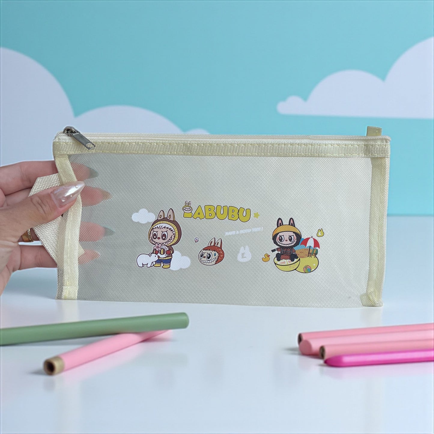 Labubu transparent pencil case Portable Stationery Easy Carry Useful Labubu Print Pencil Pouch