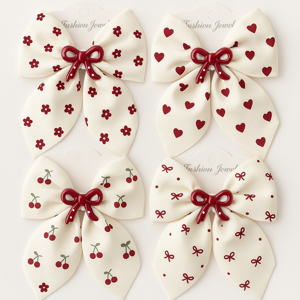 Elegant Burgundy Print Hair Bow Set š (4 Designs)