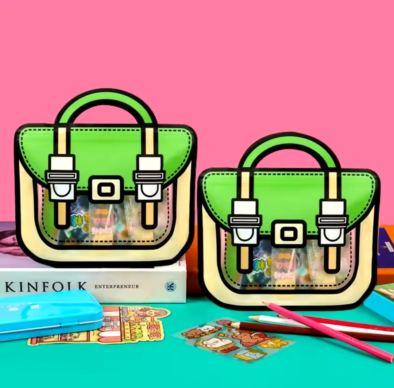 StoBag Candy Packaging Ziplock Bags Cute Snack Chocolate Tote Handle with Window Kids Cartoon Plastic Sealed Food Storage