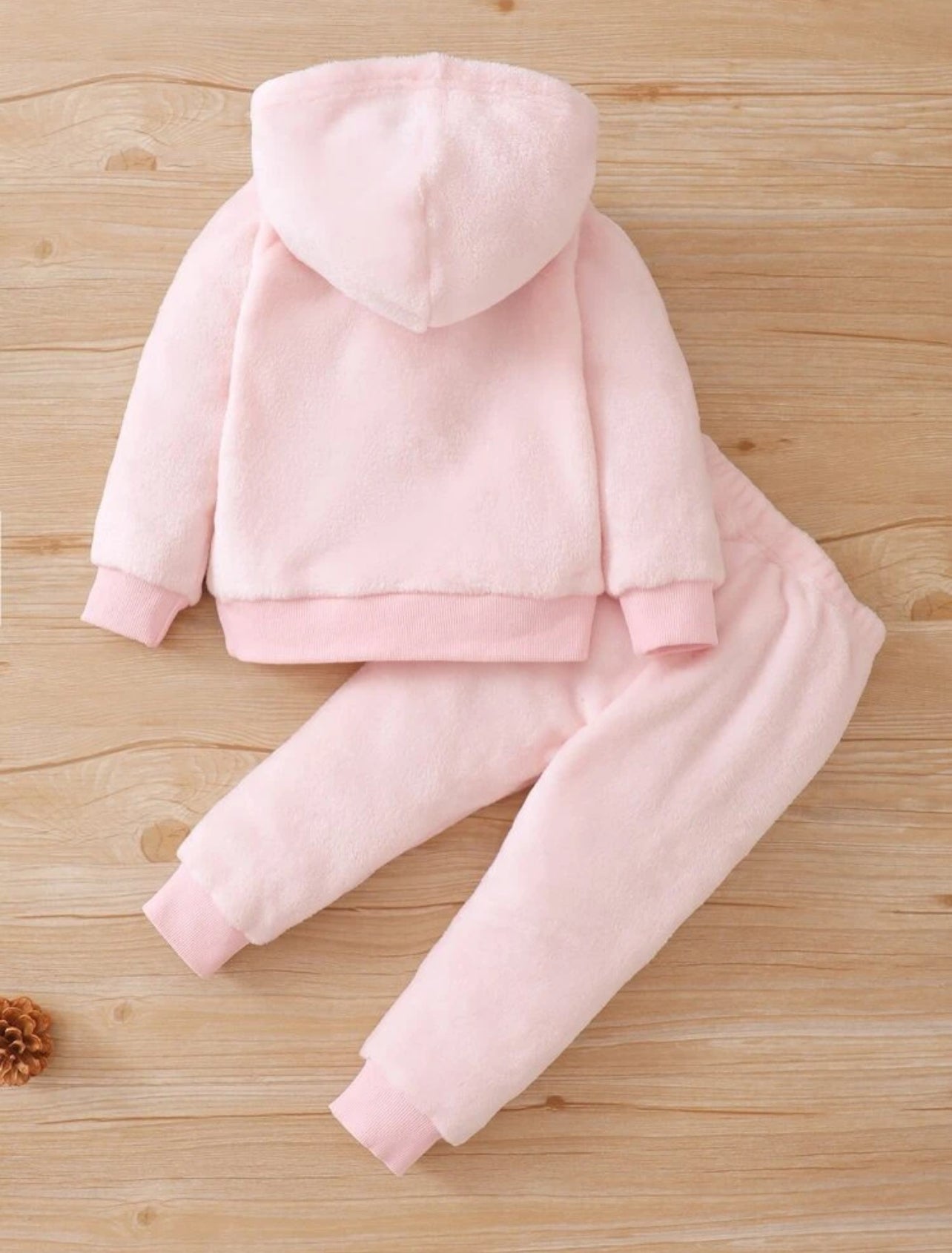 SHEIN Baby Cartoon Embroidered 3D Ear Teddy Hoodie & Carrot Pants - 12 Months
