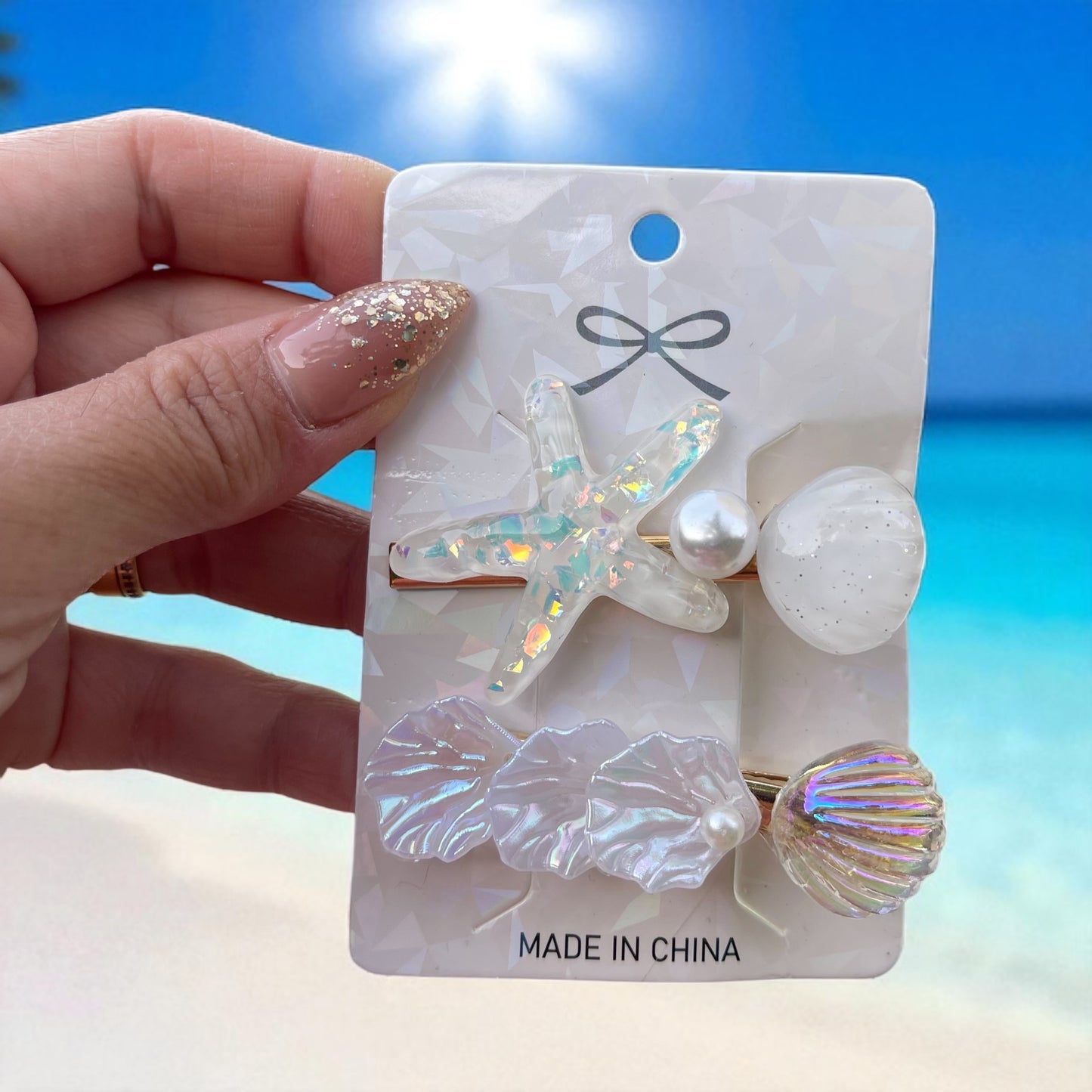 2pcs/Set New Ocean Series Shell Starfish Hair Clips Glitter Purple Hairpins Pearl Barrette Hair Accessories