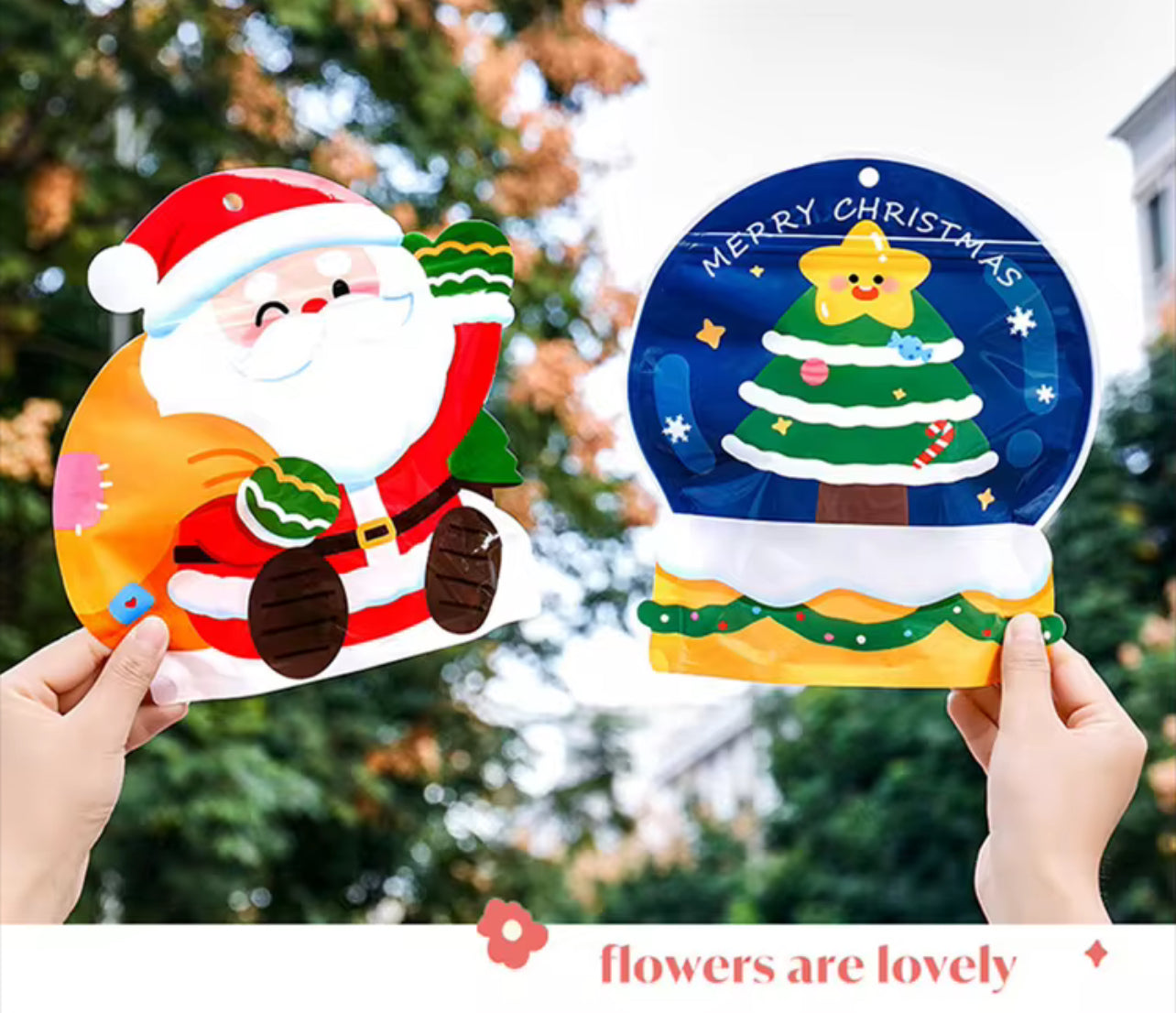 5PCS Stand-up Plastic Christmas Cartoon Zipper Packaging Bag DIY Cute Sugar Candy Snack Child Xmas Gifts Storage Pouches