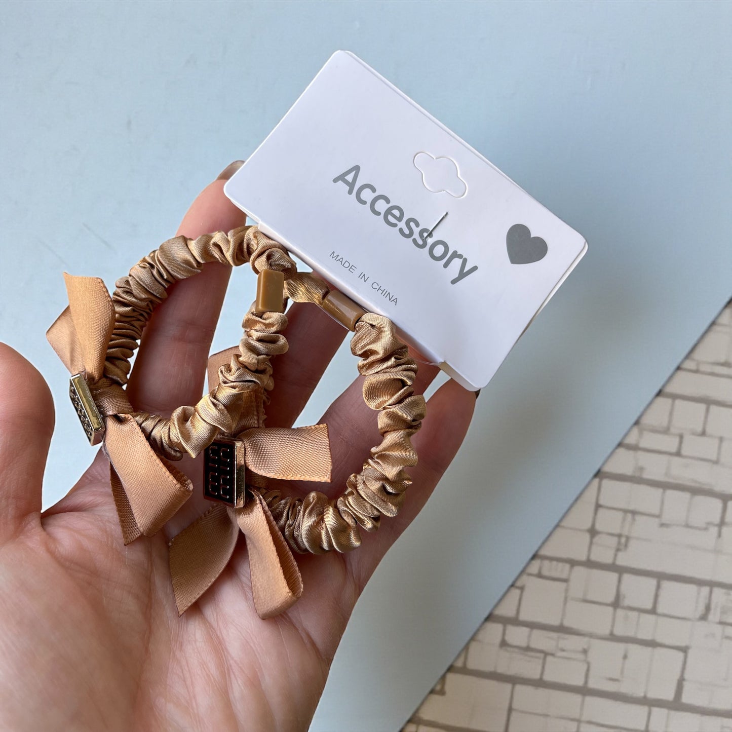 Luxury Satin Bow Scrunchies Set – Soft Elegant Hair Ties in Neutral Tones