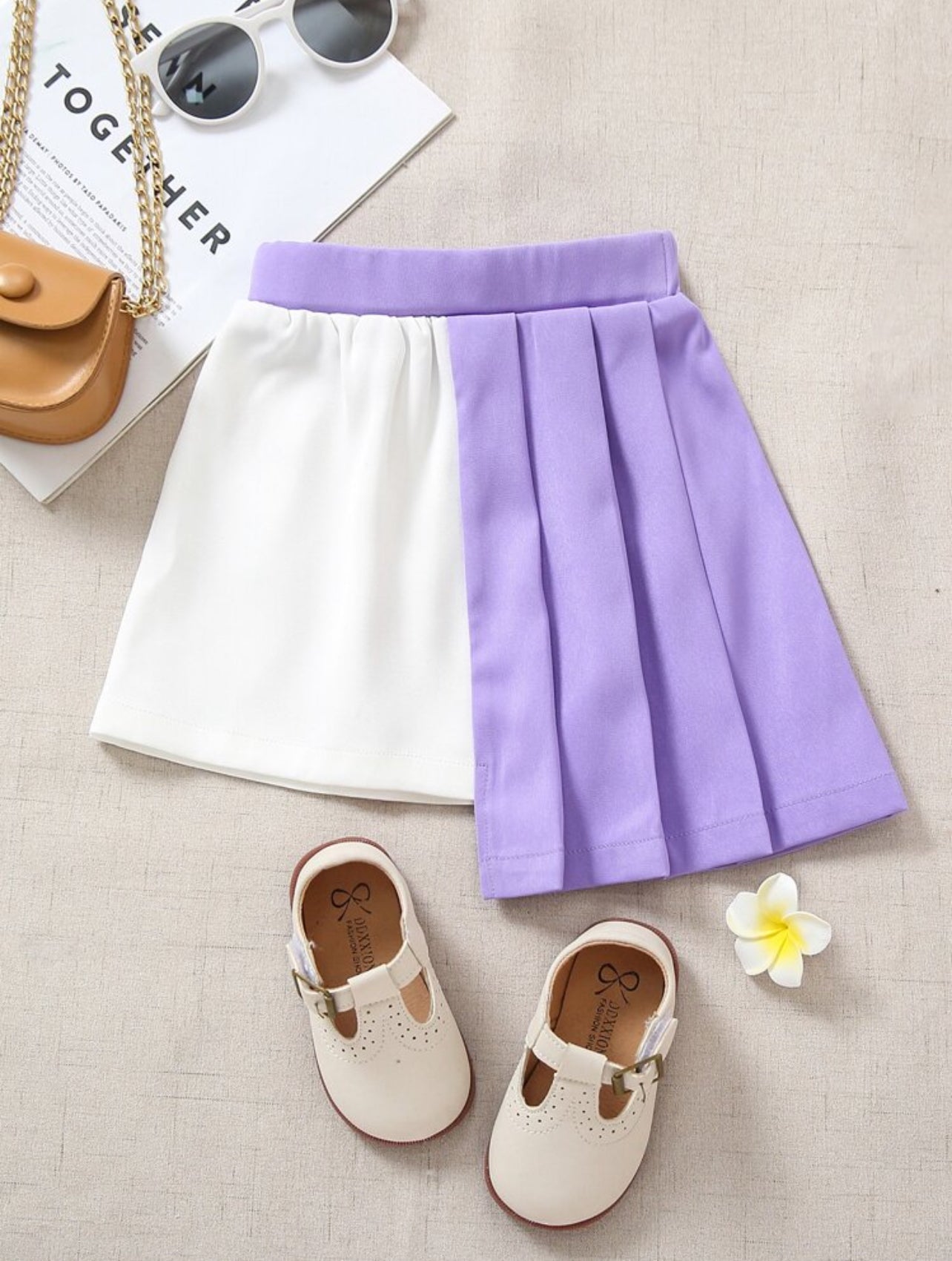 SHEIN Toddler Girls Colorblock Pleated Asymmetrical Hem Summer Skirt - 7Y