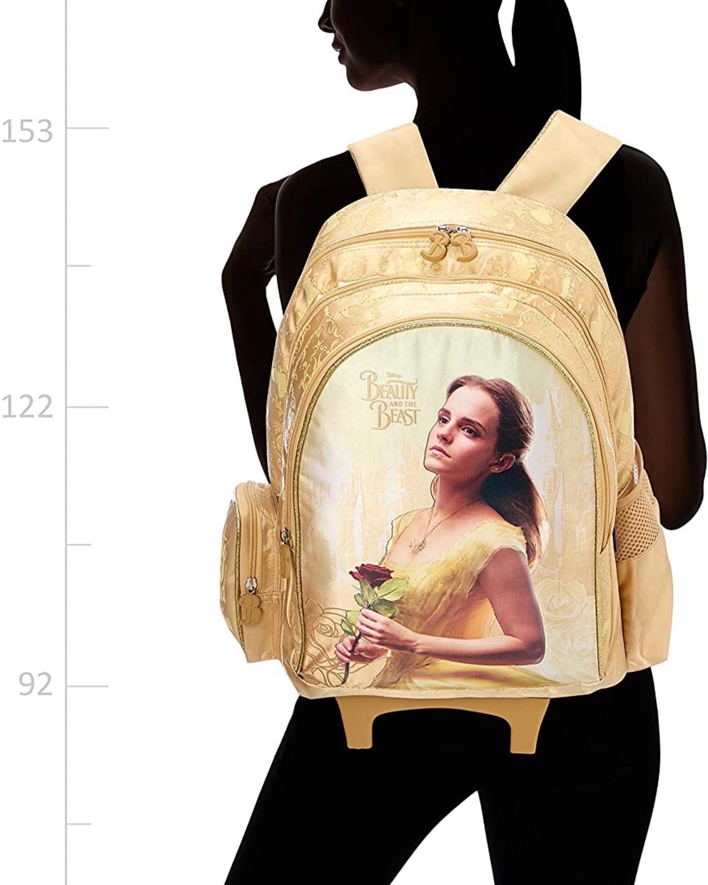 First Kid Beauty and the Beast Print Zip-up Trolley School Backpack for Girls - Yellow