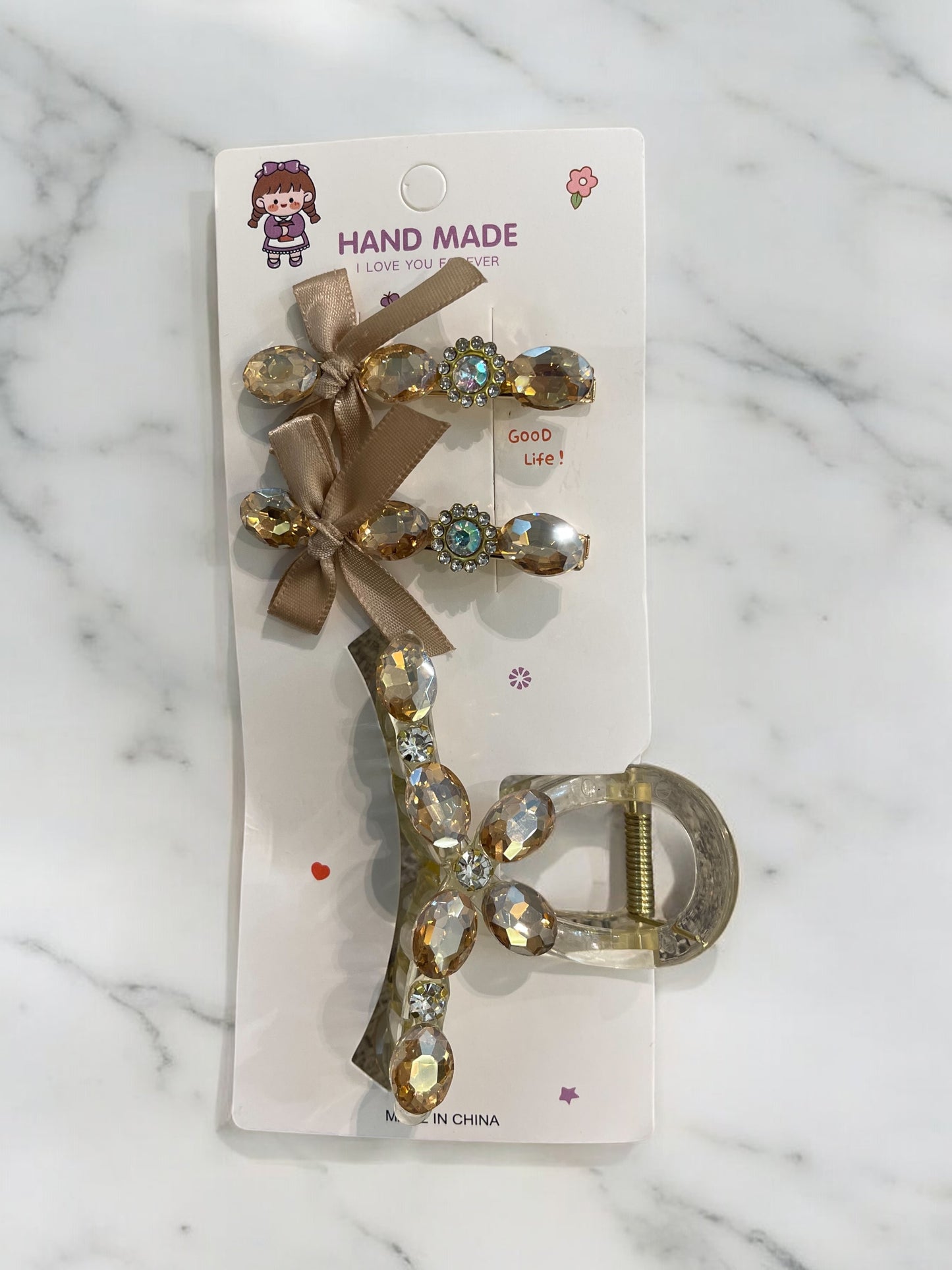 3Pcs Crystal Rhinestone Hair Clips Set