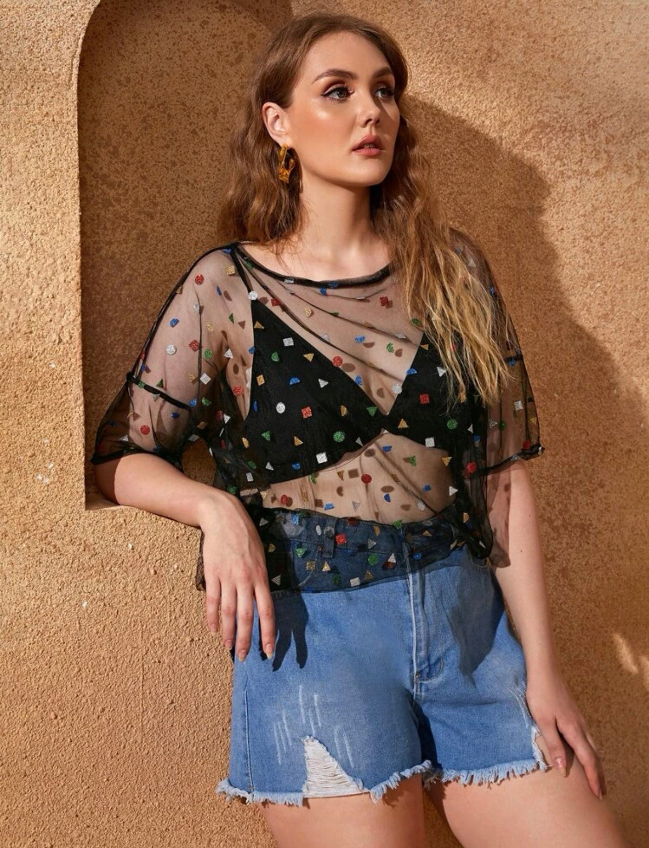 Plus Geo Sheer Mesh Summer coverup - 1XL