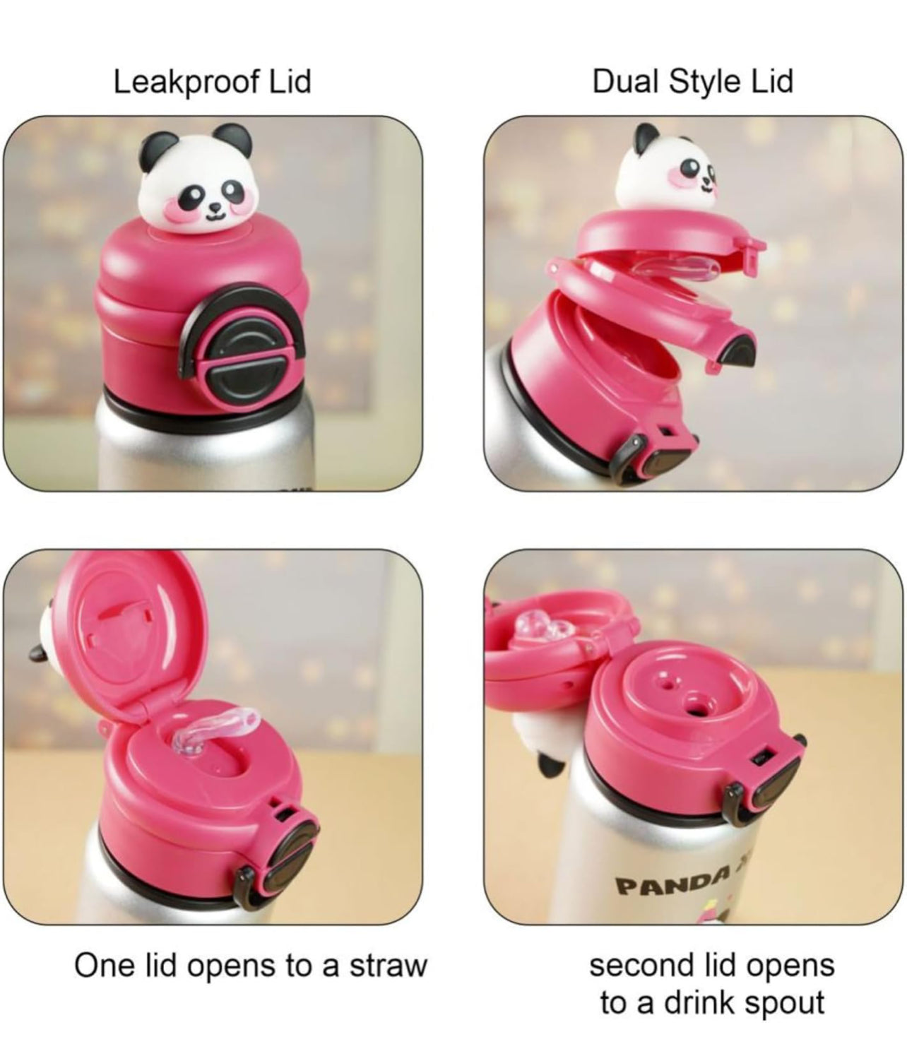 Kids Water Bottle Thermos Stainless Steel with Straw Fuchsia 500ml