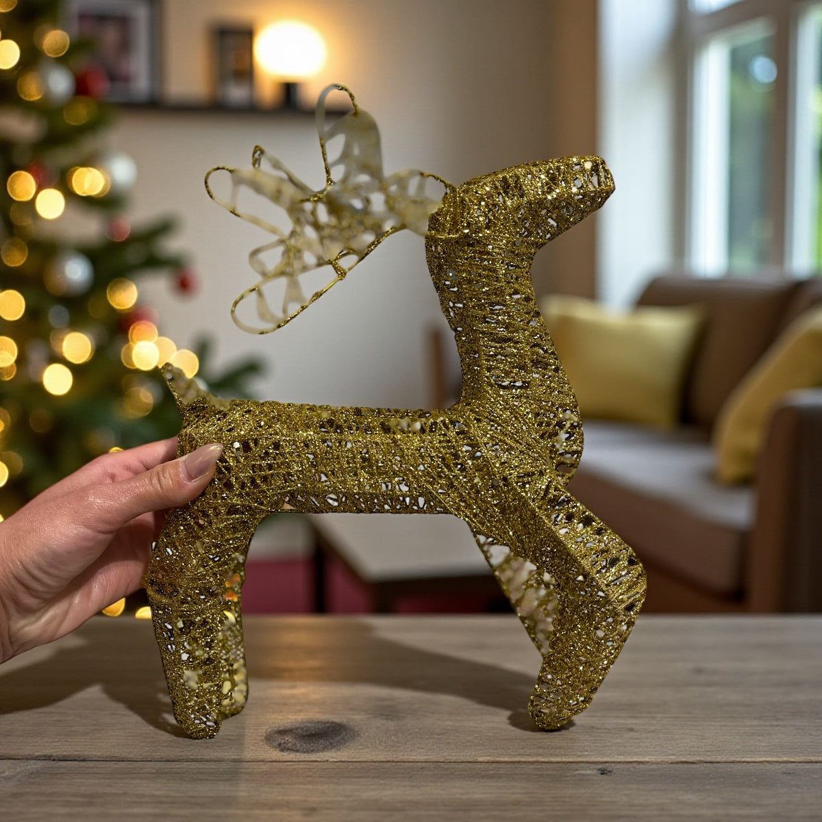 Gold Glitter Reindeer Christmas Decoration – Elegant Holiday Table & Home Decor