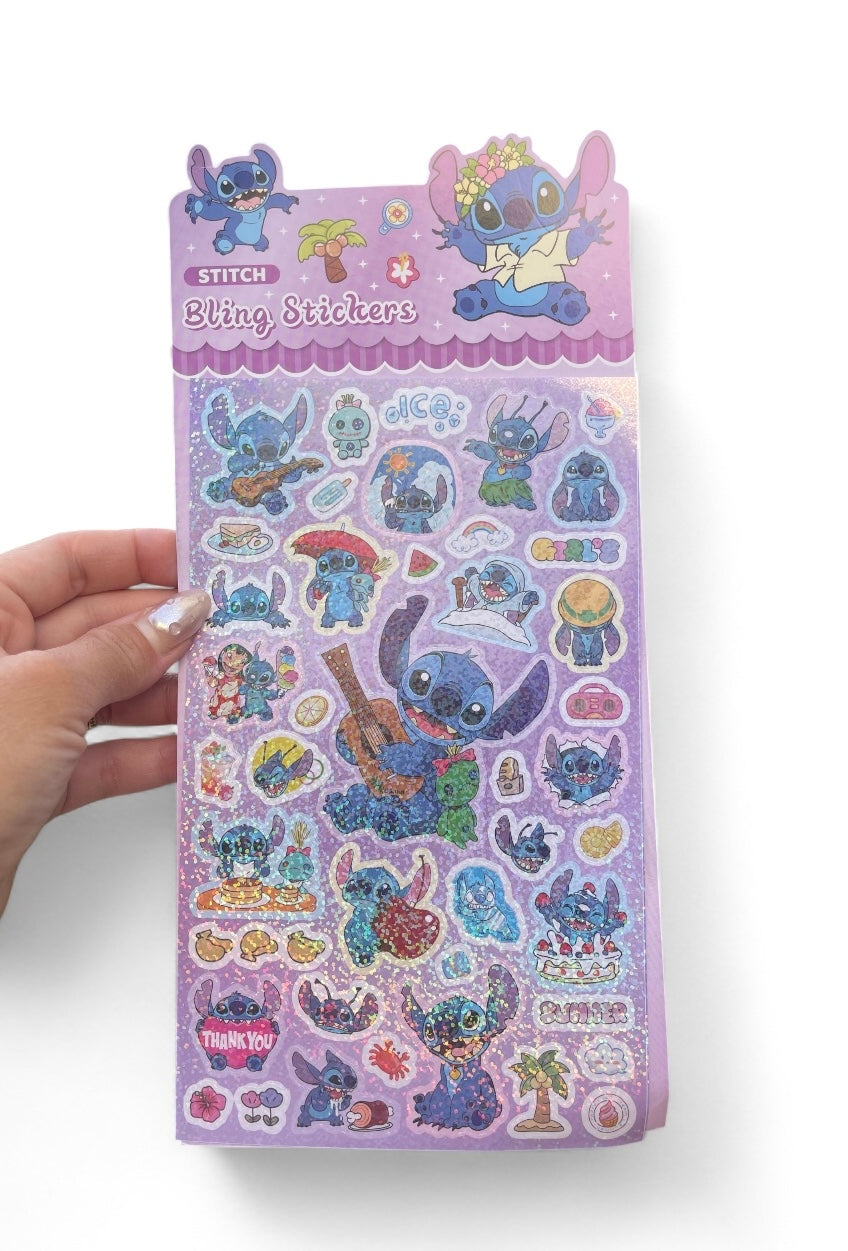 1 Sheet Sticker Set Sanrio Stitch Cute Laser Bling Stickers Decoration Children