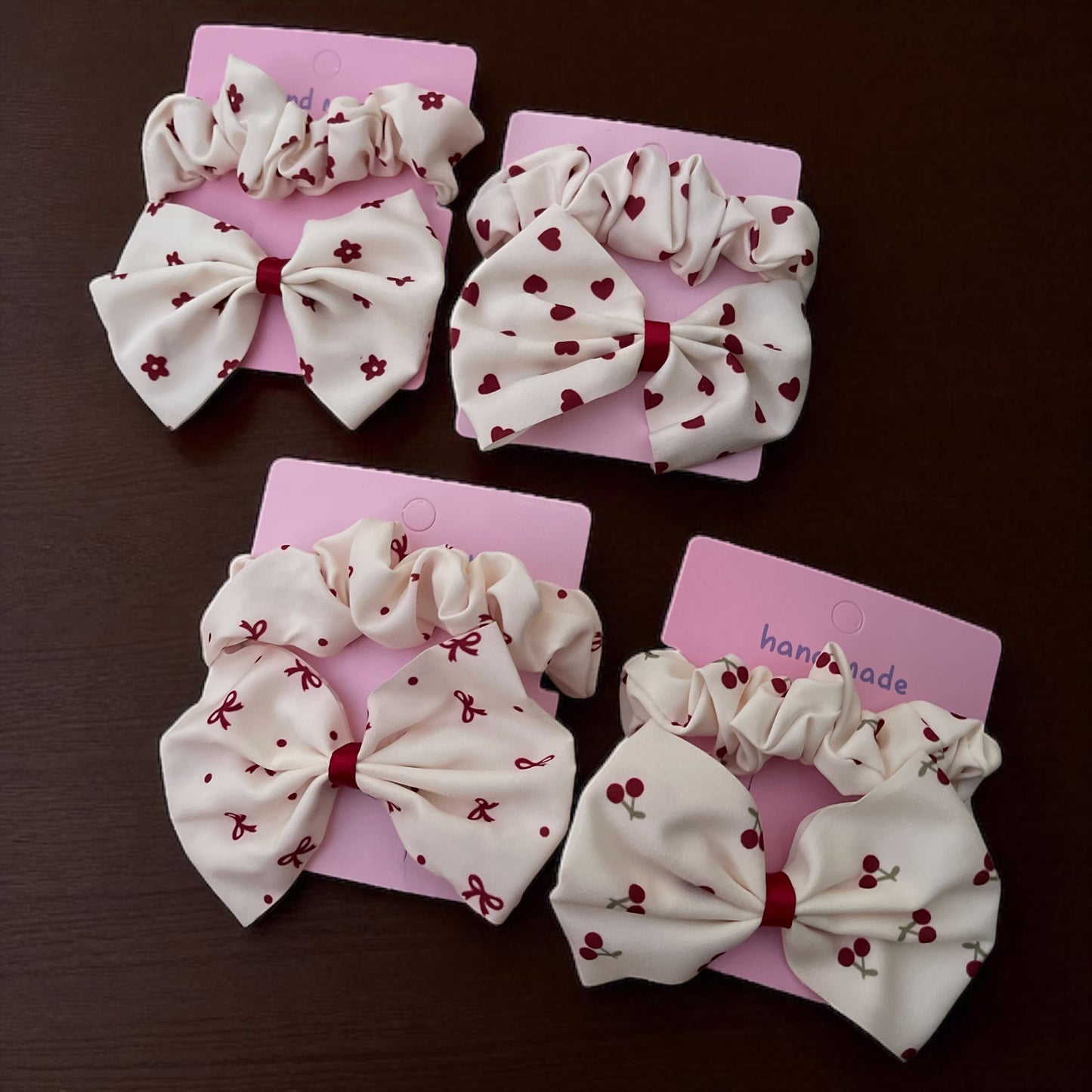 2Pcs/Set Flower Heart Cherry Bow Print Kids Bows Hair Clips & Hair Tie for Girls Handmade Cute Bowknot Hairpin Barrettes Cotton Hair Accessories