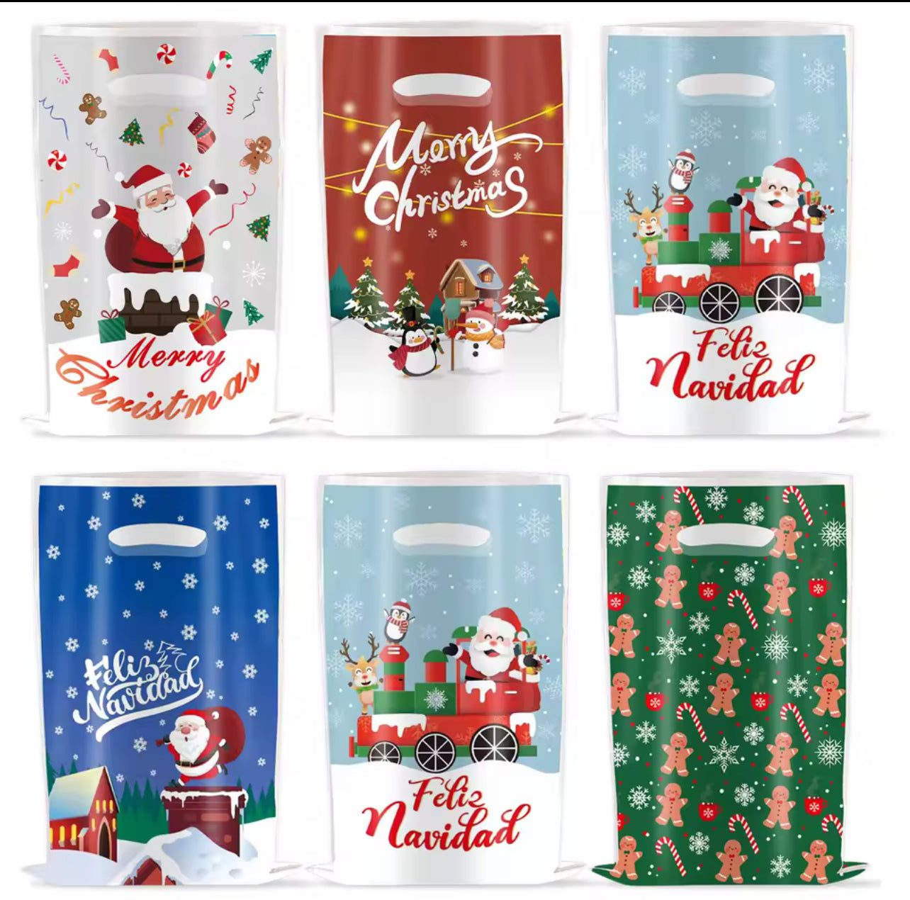 10pcs Christmas Bags Snowflakes Candy Gift Bags Merry Christmas Decoration Gift Wrapping Treat Bags New Year Packing Bag
