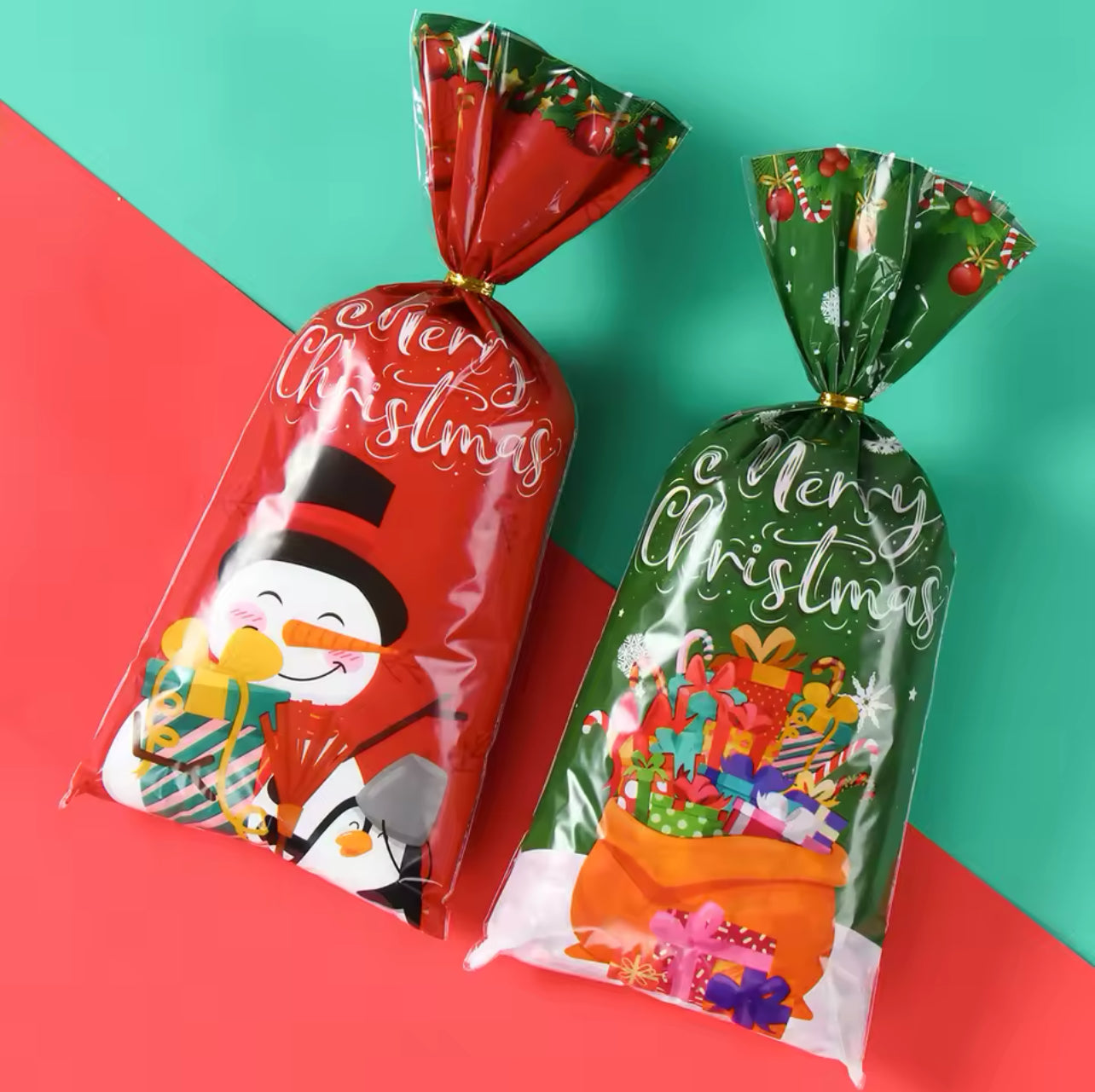 50pcs Christmas Candy Bags Christmas Decorations Santa Gift Bag Navidad Xmas Gift Bags Cristmas Cookies Packing Bag