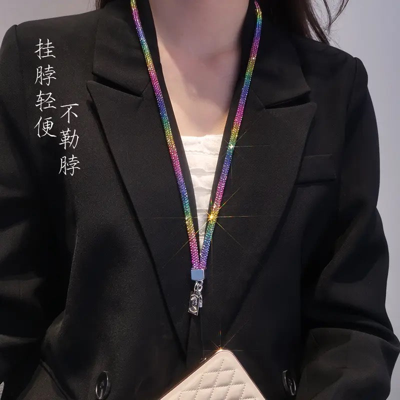 Long Wrist Style Rhinestone P.endant Mobile Phone Lanyard Full Diamond Colorful Long Neck Strap Anti Loss Sling