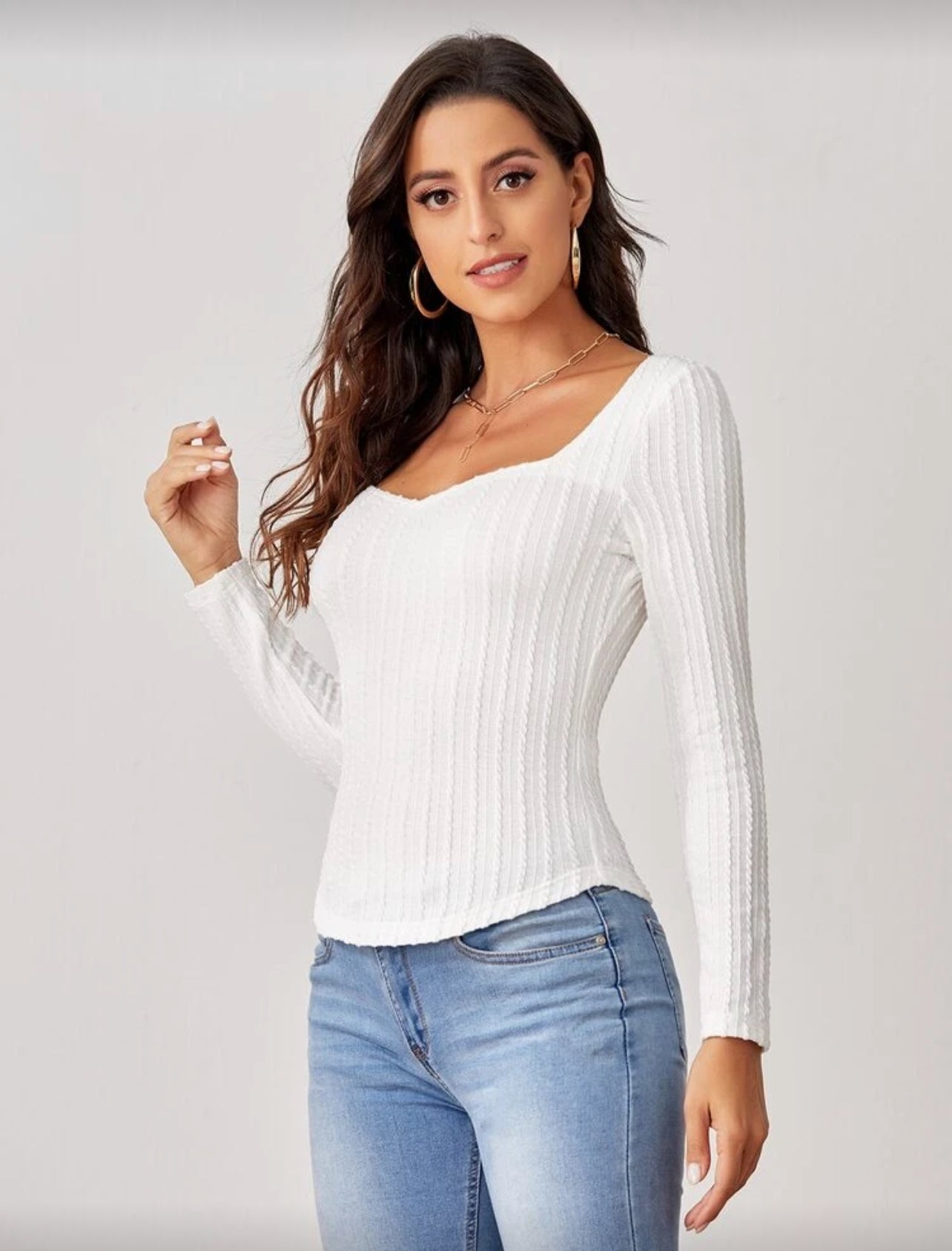 SHEIN Sweetheart Neck Textured Form Fitted Tee - XL