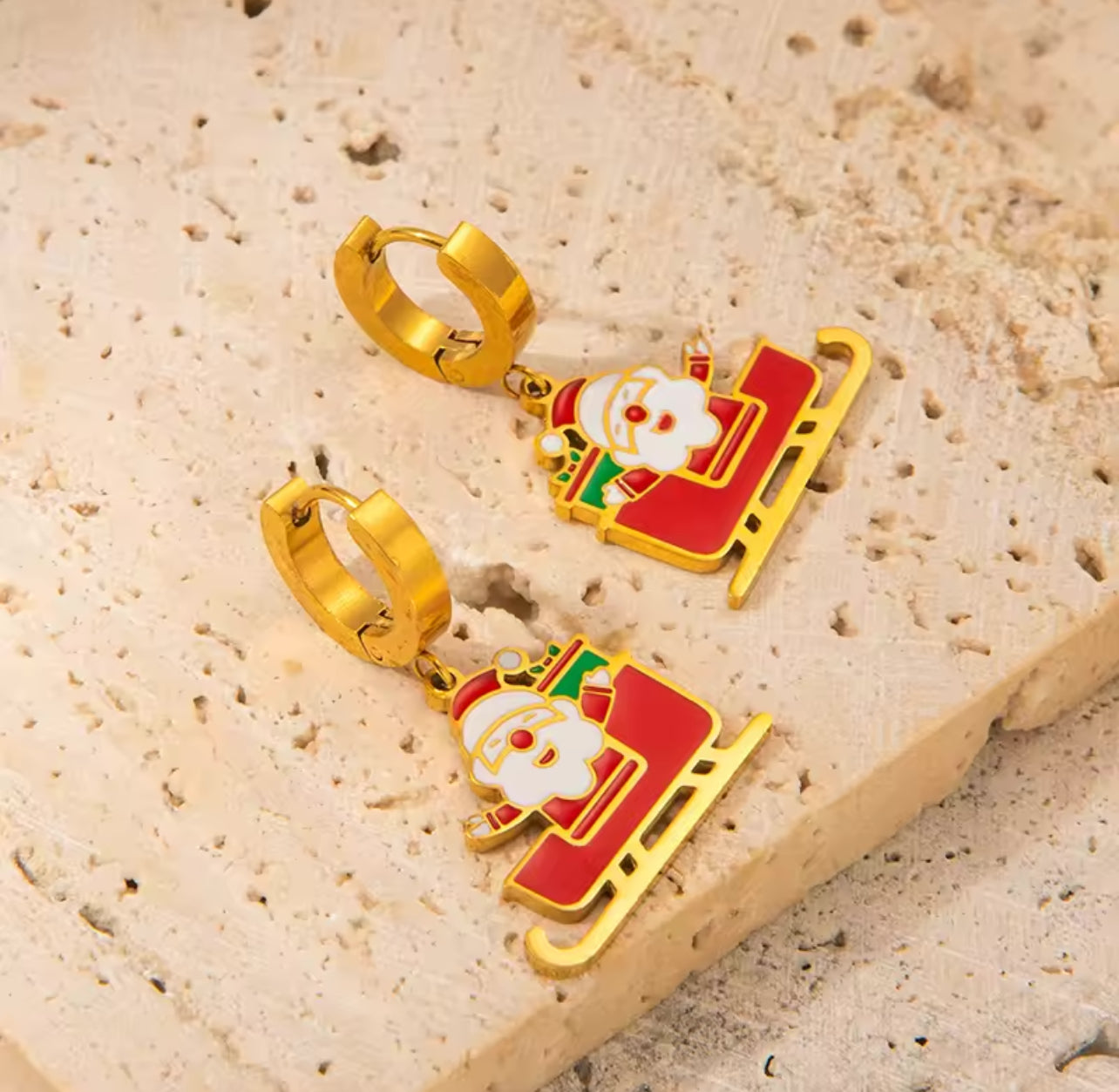 316L Stainless Steel Sled Gift For Santa Claus Earrings Womens Fashion New Christmas Day Ear Jewelry Lady Party Gift