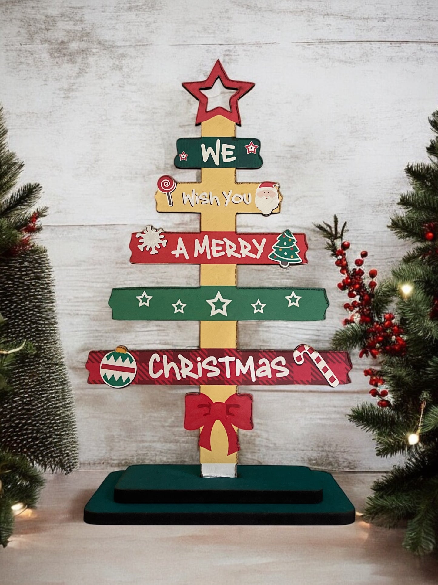 Christmas Tree Desktop Decoration,Wood Desktop Decor With English Text