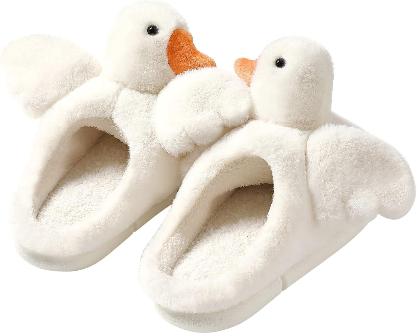 Cute Swan Furry winter Slippers for kids Fluffy Plush Duck House Slippers Soft Memory Foam Non-slip Slides Indoor